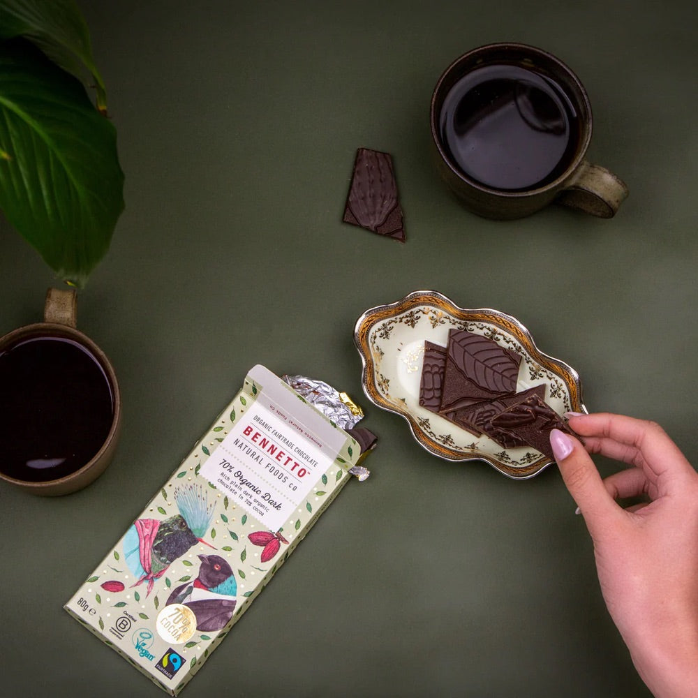 BENNETTO Organic Dark Chocolate Bar 70% Cocoa 80g - Premium Vegan Snack for Gifts, Baking & Healthy Desserts