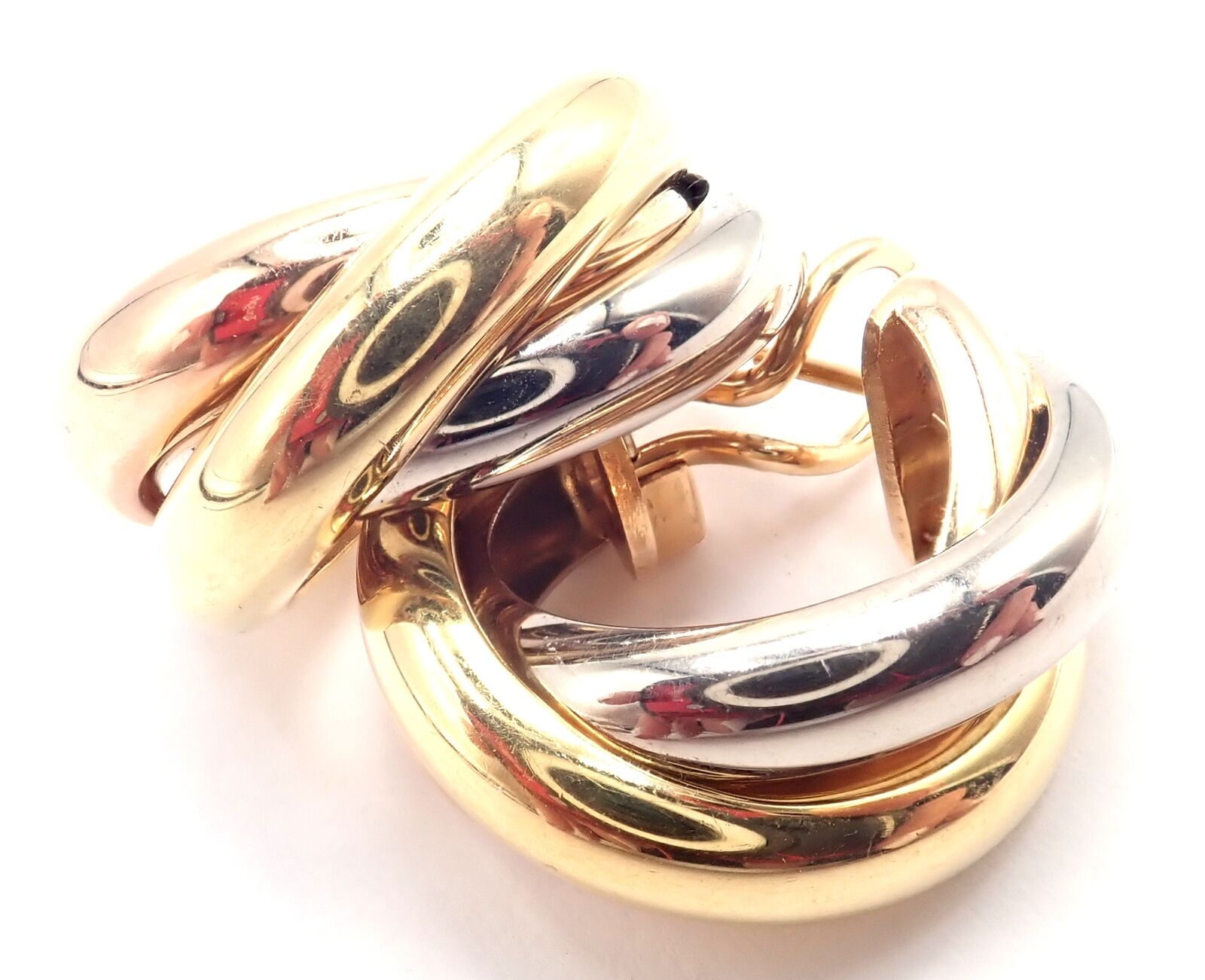 Authentic Cartier 18k Tri-Color Gold Medium Trinity Hoop Earrings for Women - Luxury Jewelry Gift for Anniversary, Wedding & Special Occasions