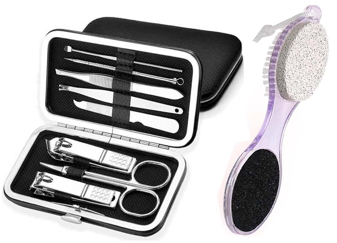 7Pcs Professional Nail Clipper Pedicure & Manicure Set with Travel Case - Complete Nail Care Kit for Men & Women Including 4-in-1 Foot Scrubber - Perfect for Home Grooming, Travel Essentials & Gift Ideas