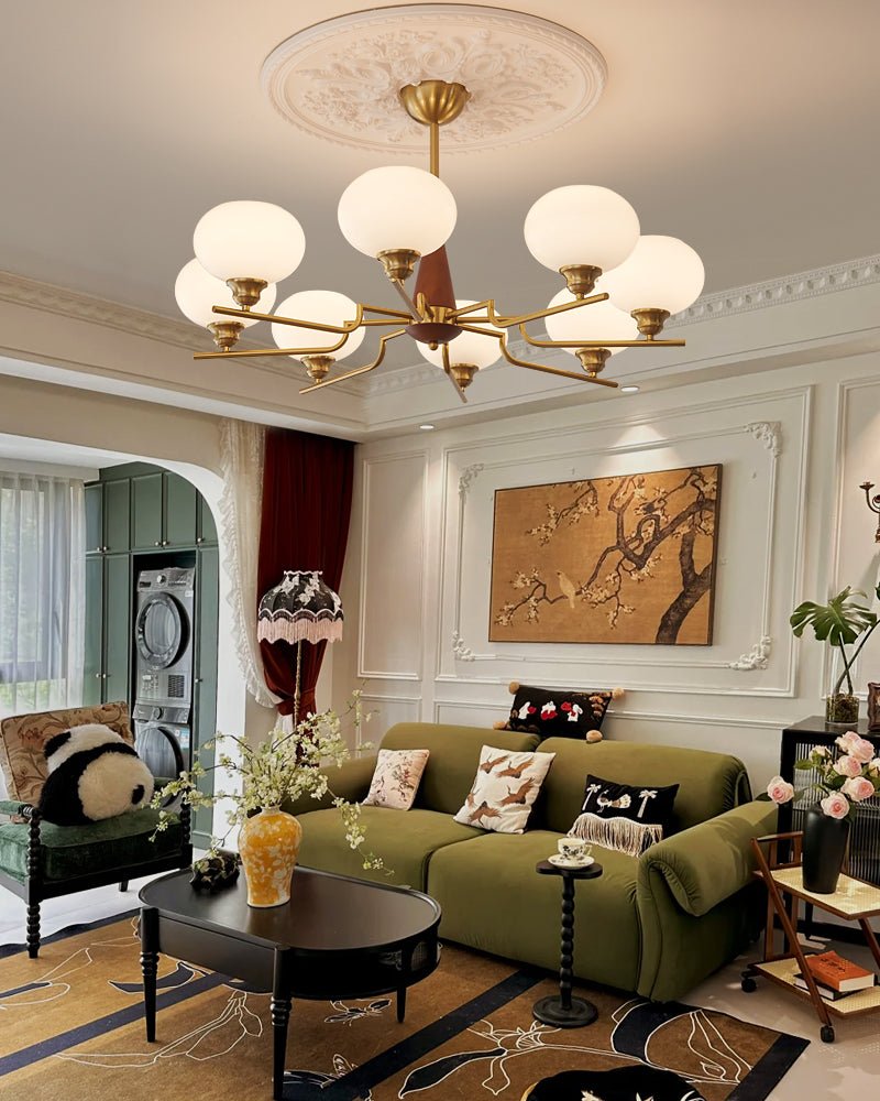 Celeste Sphere Walnut Wood Chandelier - Modern Handcrafted Lighting Fixture for Dining Room, Living Room & Bedroom Decor