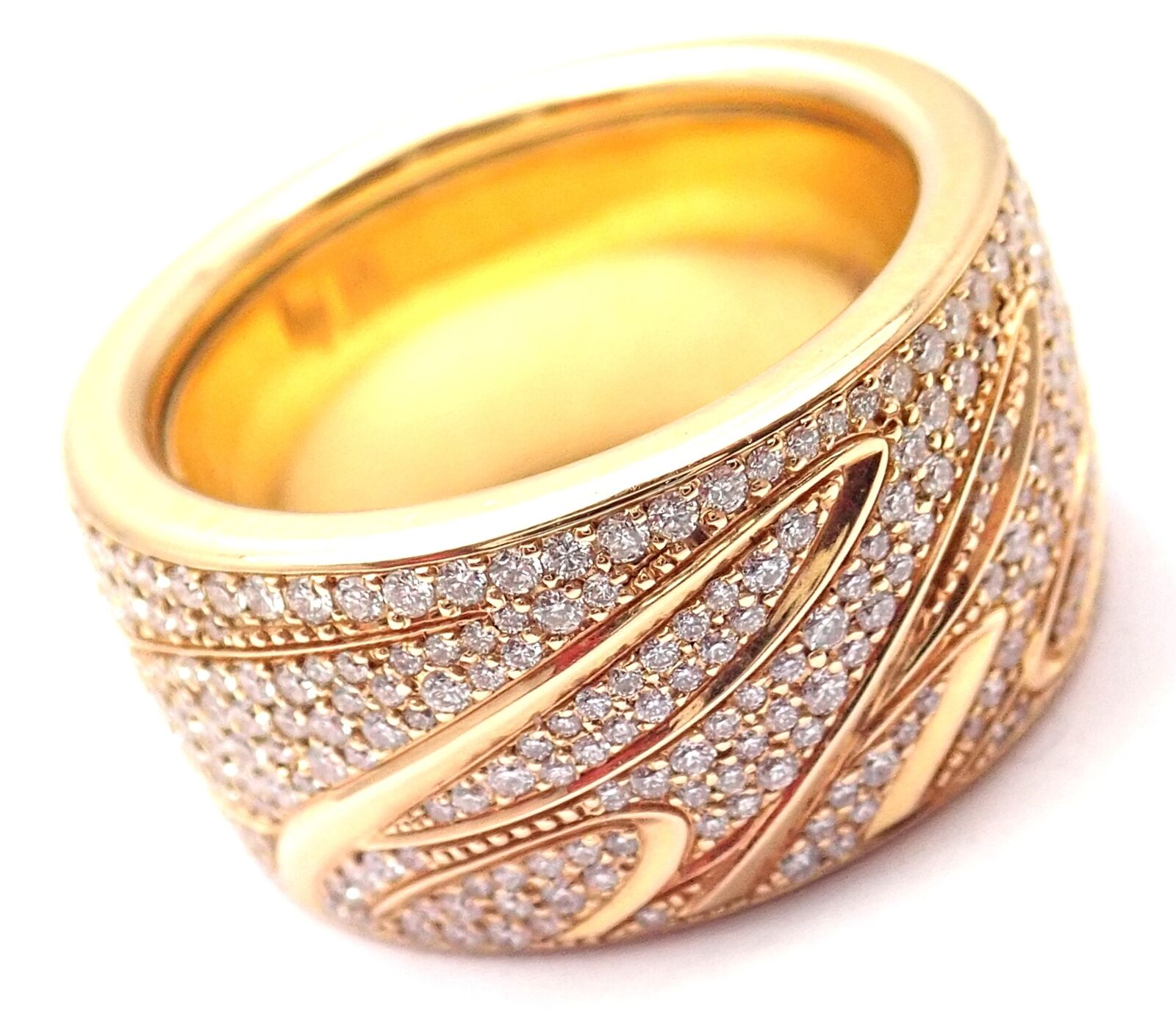 Chopard Chopardissimo 18k Yellow Gold Pave Diamond Signature Band Ring for Women - Luxury Wedding Engagement Gift with Original Box & Papers