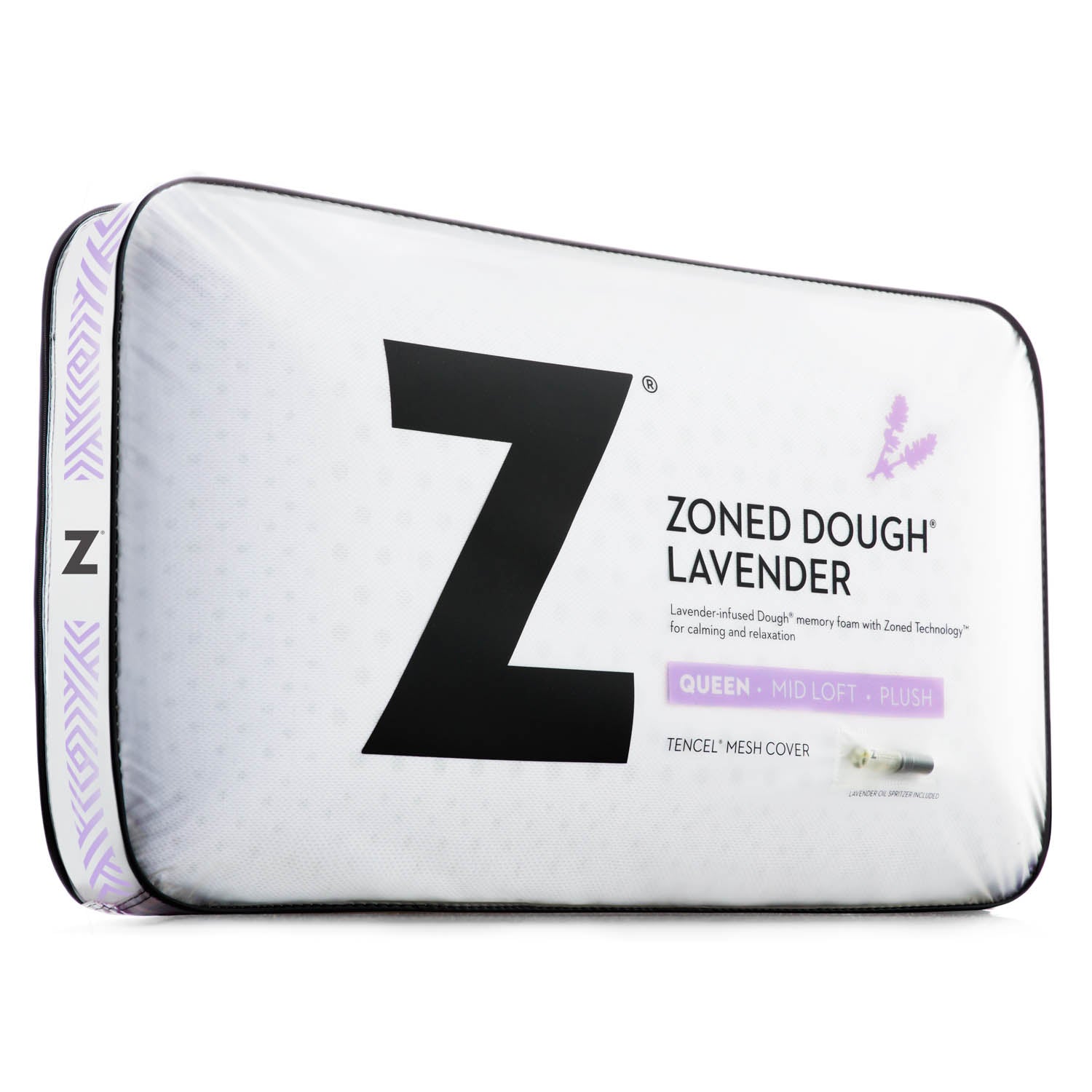 Malouf Zoned Dough Lavender Pillow - Memory Foam Neck Support for Side & Back Sleepers - Perfect for Home, Office & Travel Use