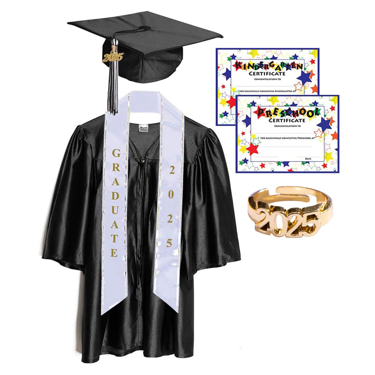 Premium Graduation Cap & Gown Set with Tassel, Sash, Class Ring & Diploma - Complete Graduation Outfit for High School & College Ceremonies - Perfect for Commencement, Photos & Graduation Parties