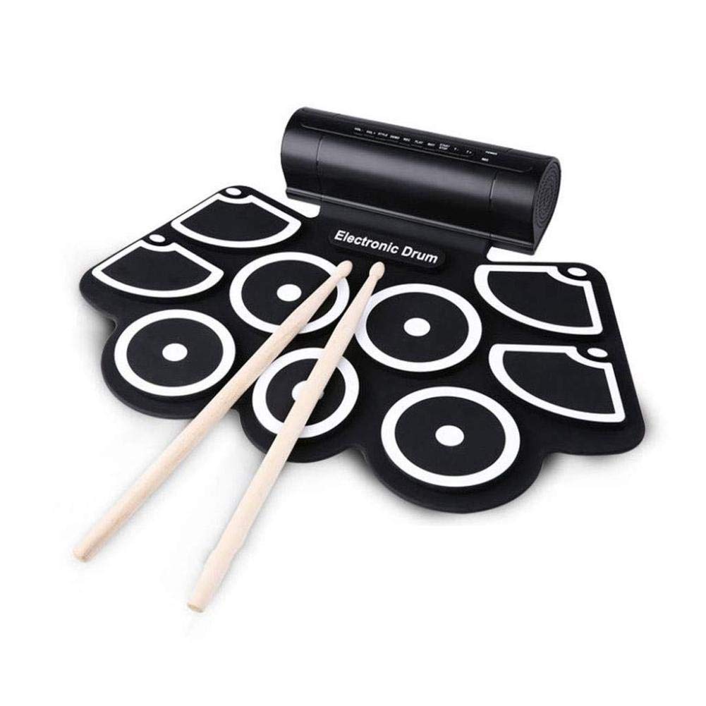 LSYOA Roll Up Drum Kit - Portable Folding Electronic Drum Set with Drum Pedals, Drumsticks, Rechargeable Battery & Aux-in Cable (Black) | Perfect for Home Practice, Studio Recording & Live Performances
