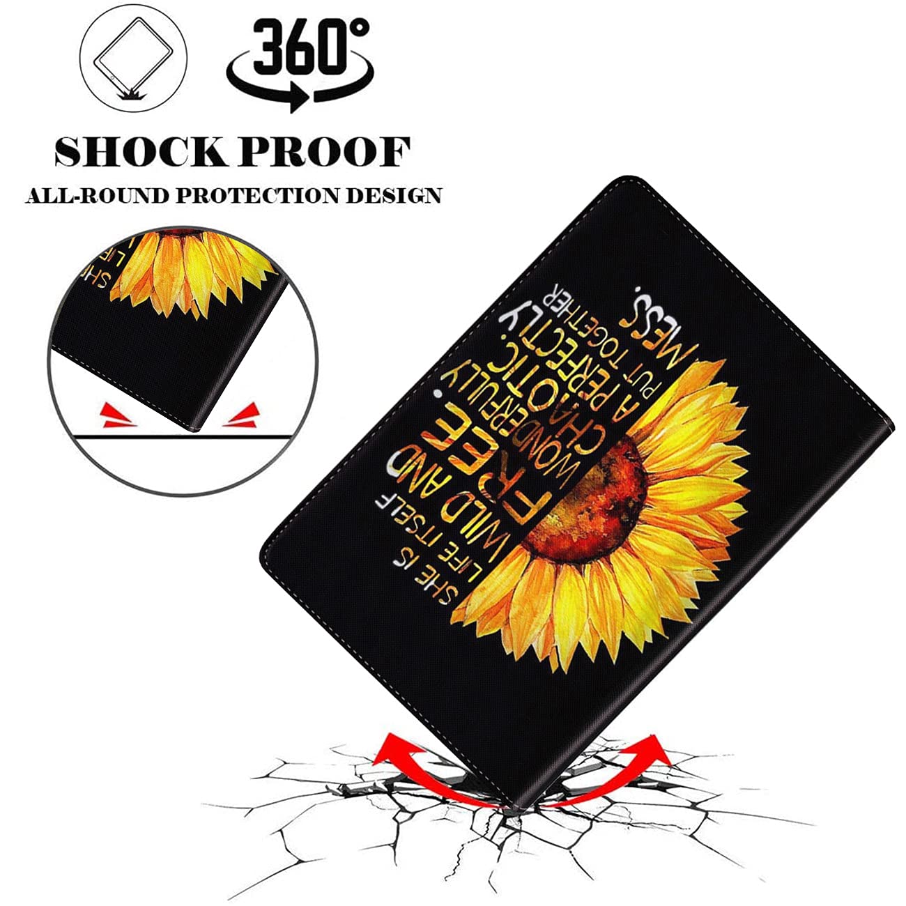 Shockproof iPad Case for iPad 10.2 (8th/7th Gen 2020/2019) & iPad Air/Pro 10.5 inch - Durable Protective Cover with Sunflower Design & Coasters Set | Perfect for Work, Travel and Home Use