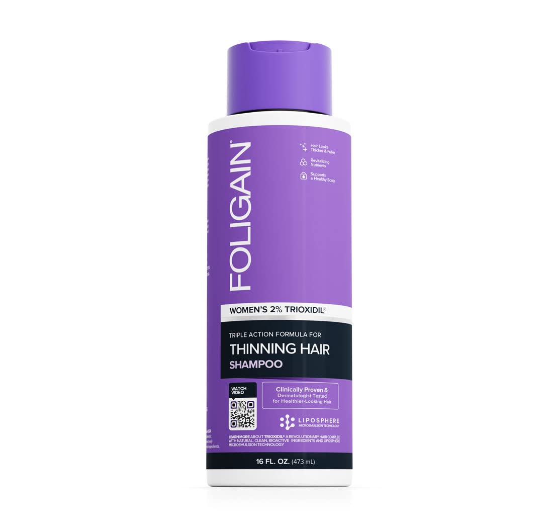 Foligain Triple Action Hair Growth Shampoo for Women with 2% Trioxidil - Volumizing & Thinning Hair Treatment for Fuller, Thicker Hair (16oz) | Daily Use for Hair Loss Prevention & Scalp Health
