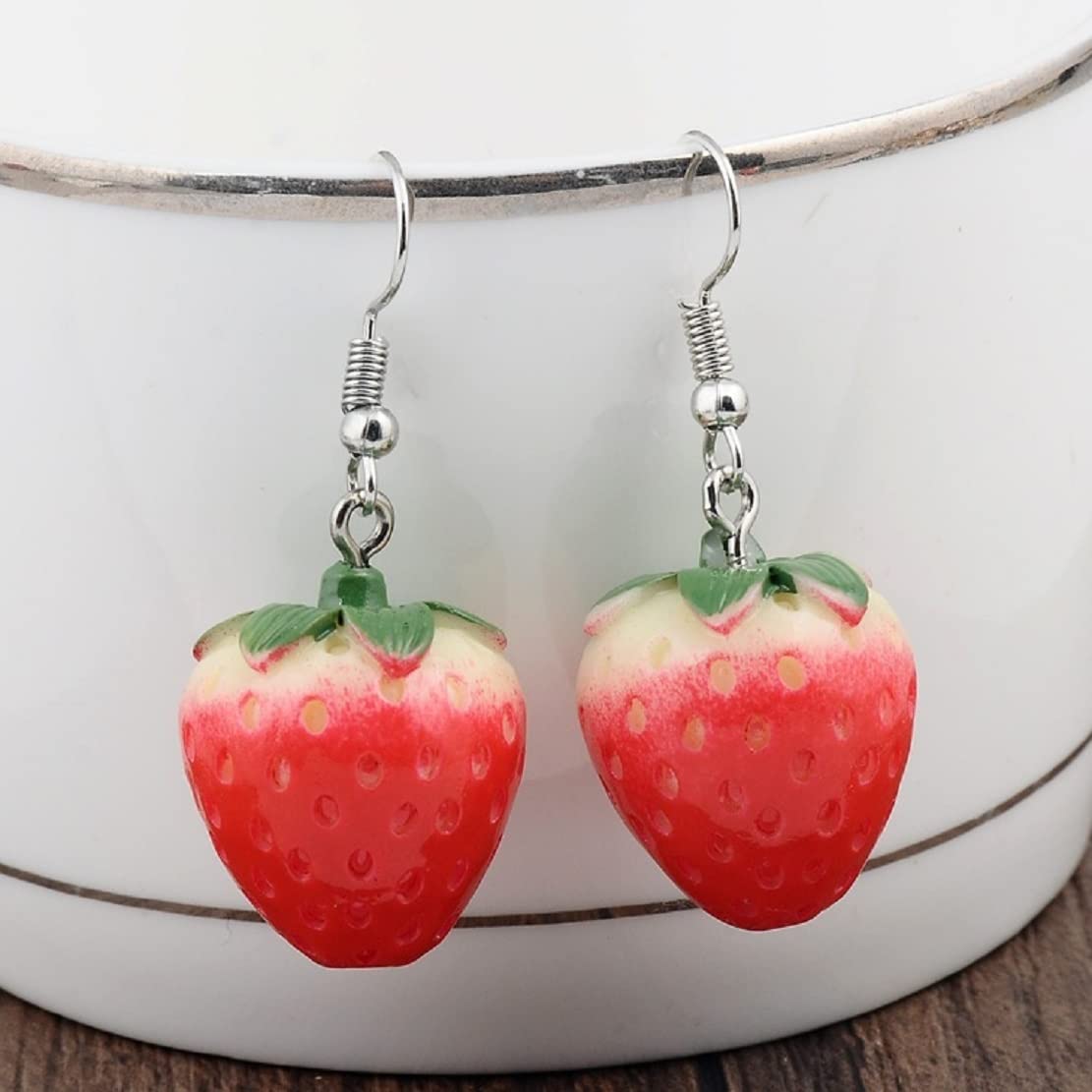 Cute 3D Strawberry Acrylic Dangle Earrings for Women - Hypoallergenic Sterling Silver Drop Earrings, No Gemstone - Perfect for Summer Outfits, Parties & Casual Wear