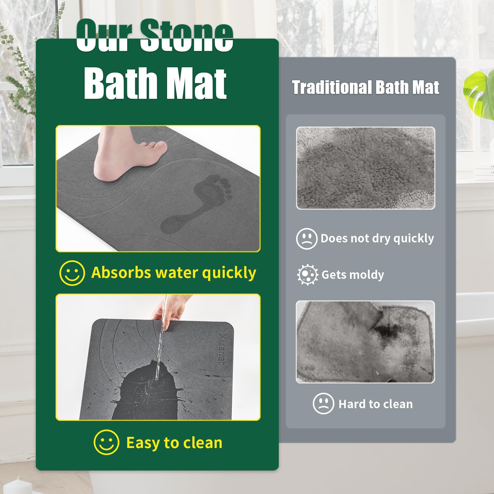 Premium Extra Large Diatomaceous Earth Bath Mat - 31.5