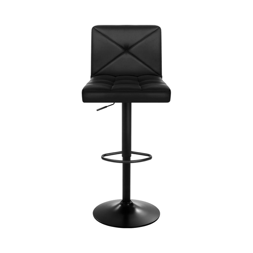 4 Bar Stools with Gas Lift Mechanism - Black Leather Swivel Bar Chairs for Kitchen Island, Breakfast Nook & Home Bar Seating