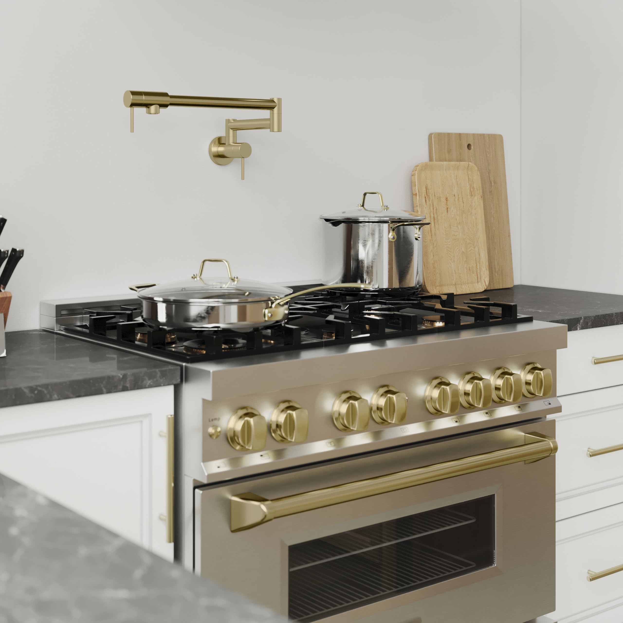 ZLINE Autograph Edition Gemini Pot Filler in Champagne Bronze - Wall Mounted Kitchen Faucet for Cooking & Filling Pots - Perfect for Home Chefs & Modern Kitchens (GEM-FPF-CB)