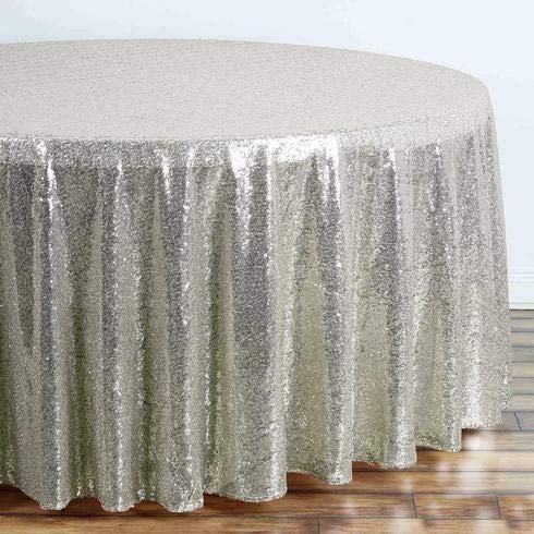 120 Inch Sequin Round Tablecloth - Premium Silver Payette Fabric for Weddings, Birthdays, Christmas & Party Decorations | Elegant Dining Table Cover for Banquet Halls, Events & Celebrations