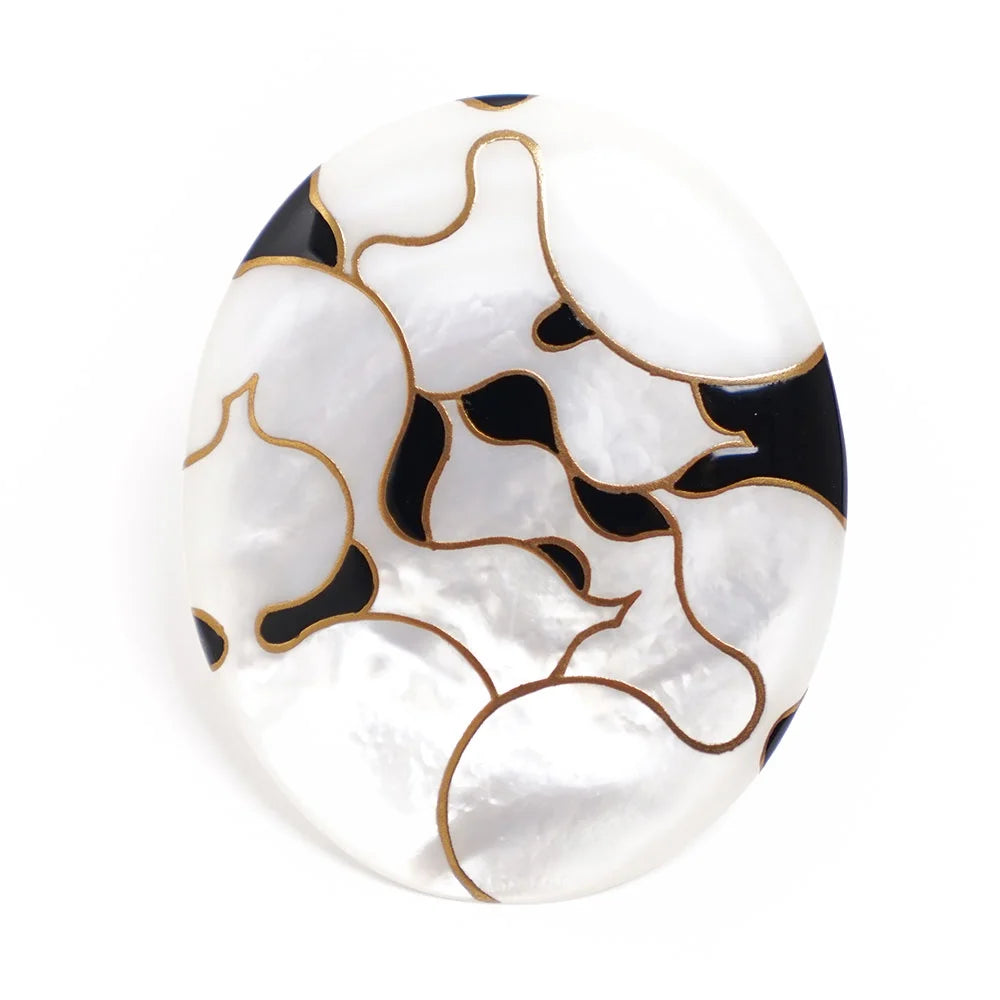 Handcrafted Maki-e Urushi Lacquer Brooch with White South Sea Pearl Shell & Japanese Gourd Design | Traditional Japanese Lacquer Jewelry | Perfect for Kimono Accessories, Formal Events & Cultural Gift Giving
