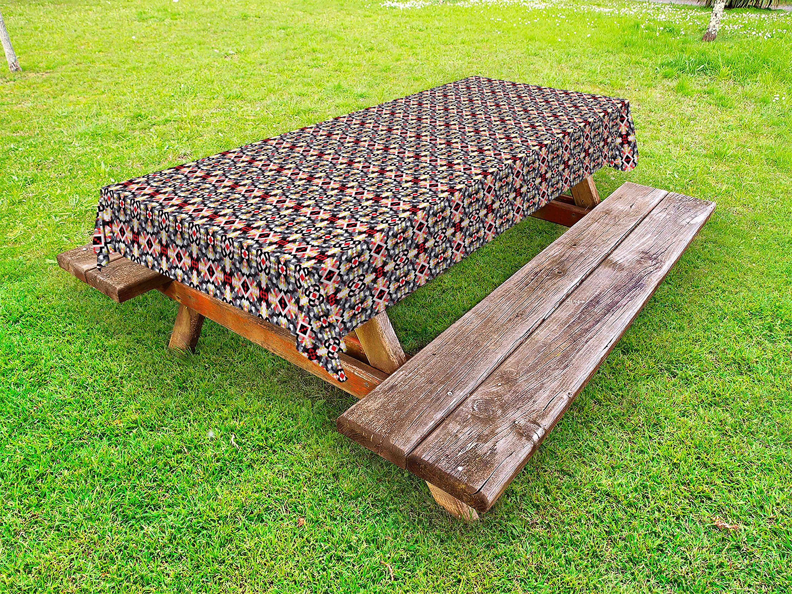 Ambesonne Geometric Outdoor Tablecloth - Colorful Polygonal Design with Rhombuses & Triangles, Washable Picnic Table Cover 58