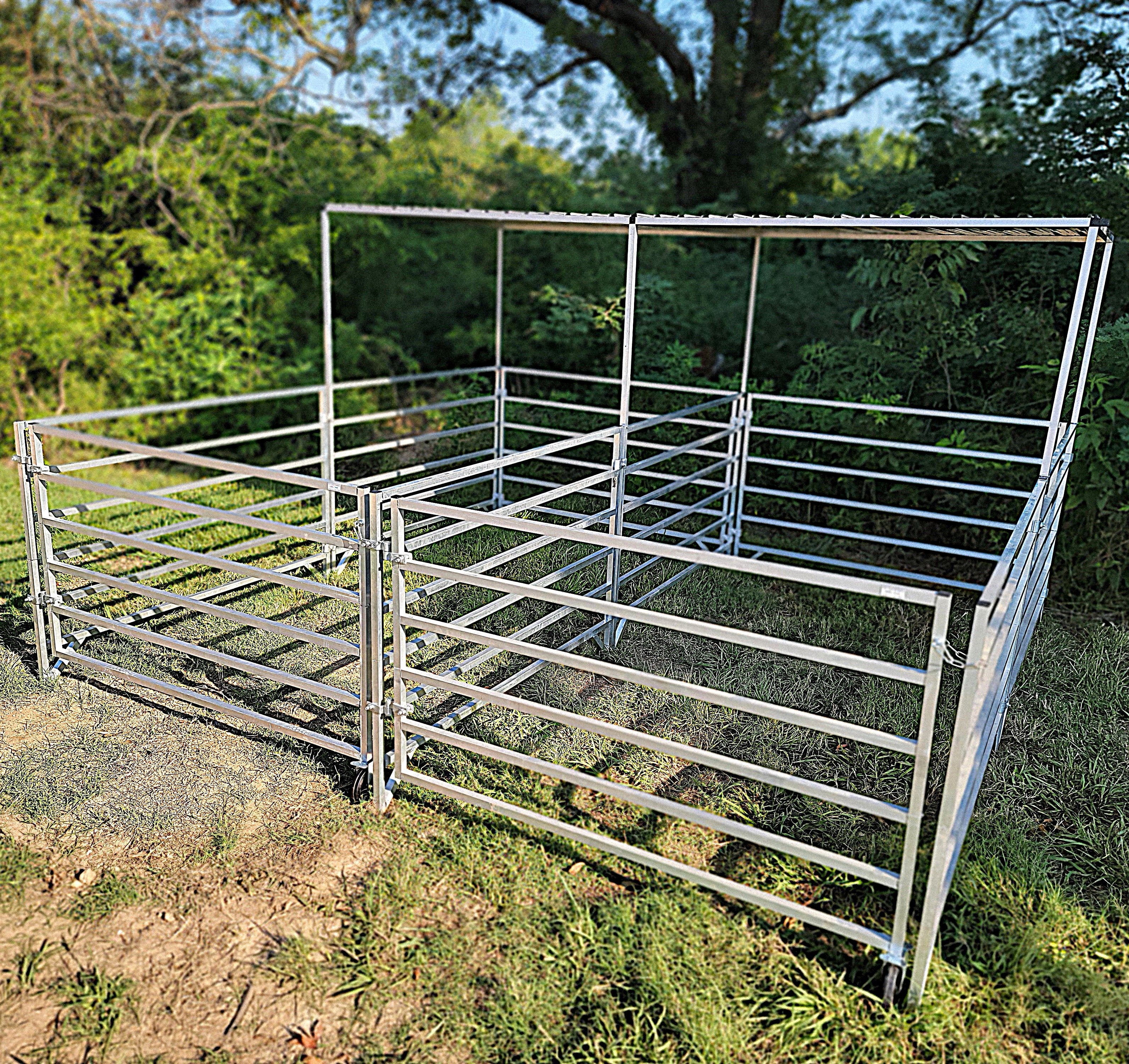 5 Ft X 10 Ft Aluminum 6-Rail Add-On Horse Stall Kit with Canopy (3 Panels, 1 Gate, 1 Canopy) - Durable Stable Fencing for Pastures, Barns & Equestrian Facilities