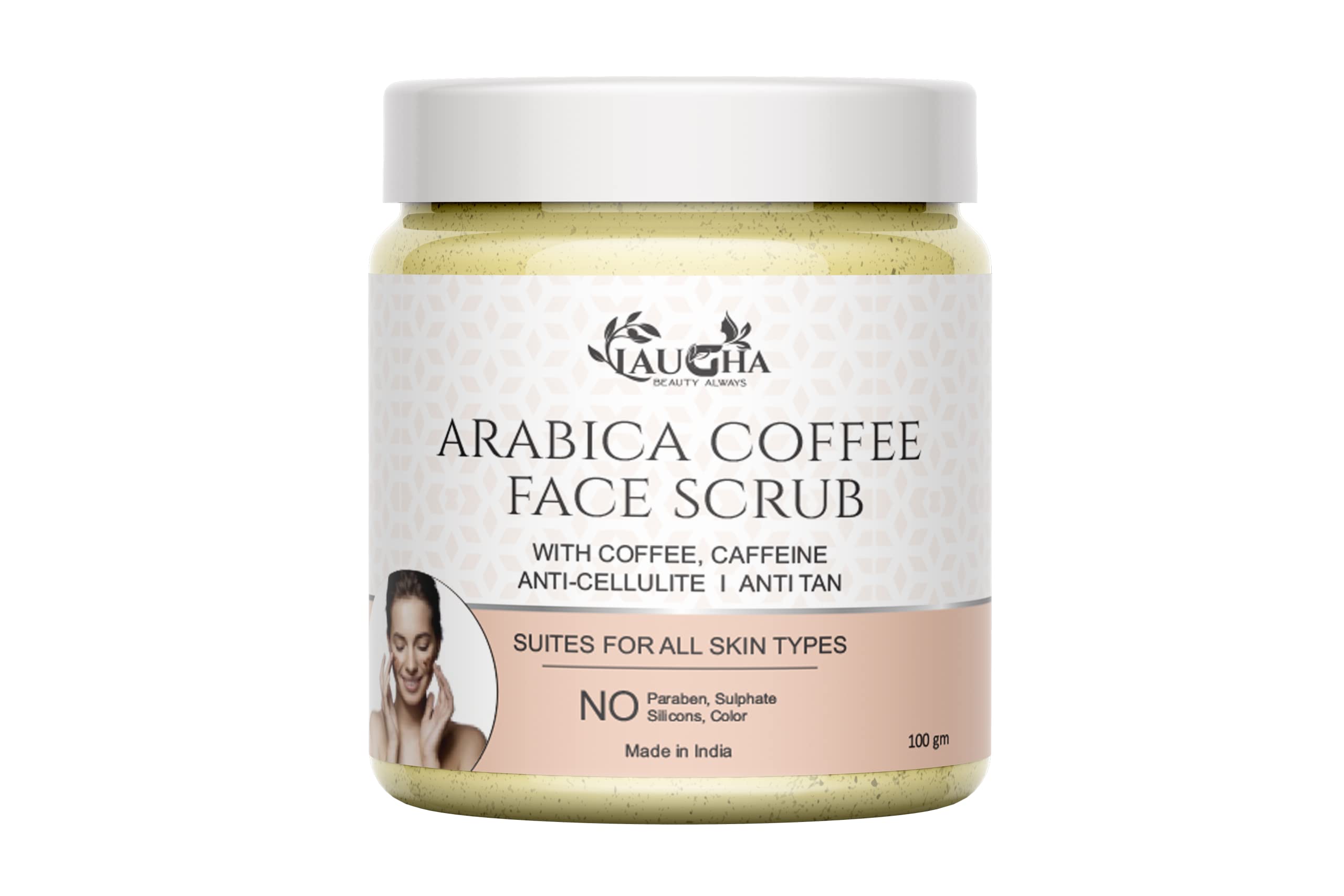 Laugha Arabica Coffee Face Scrub with Coffee, Caffeine & Cocoa Butter - 100g Exfoliating Facial Cleanser for Glowing Skin | Perfect for Morning Routine & Spa Day