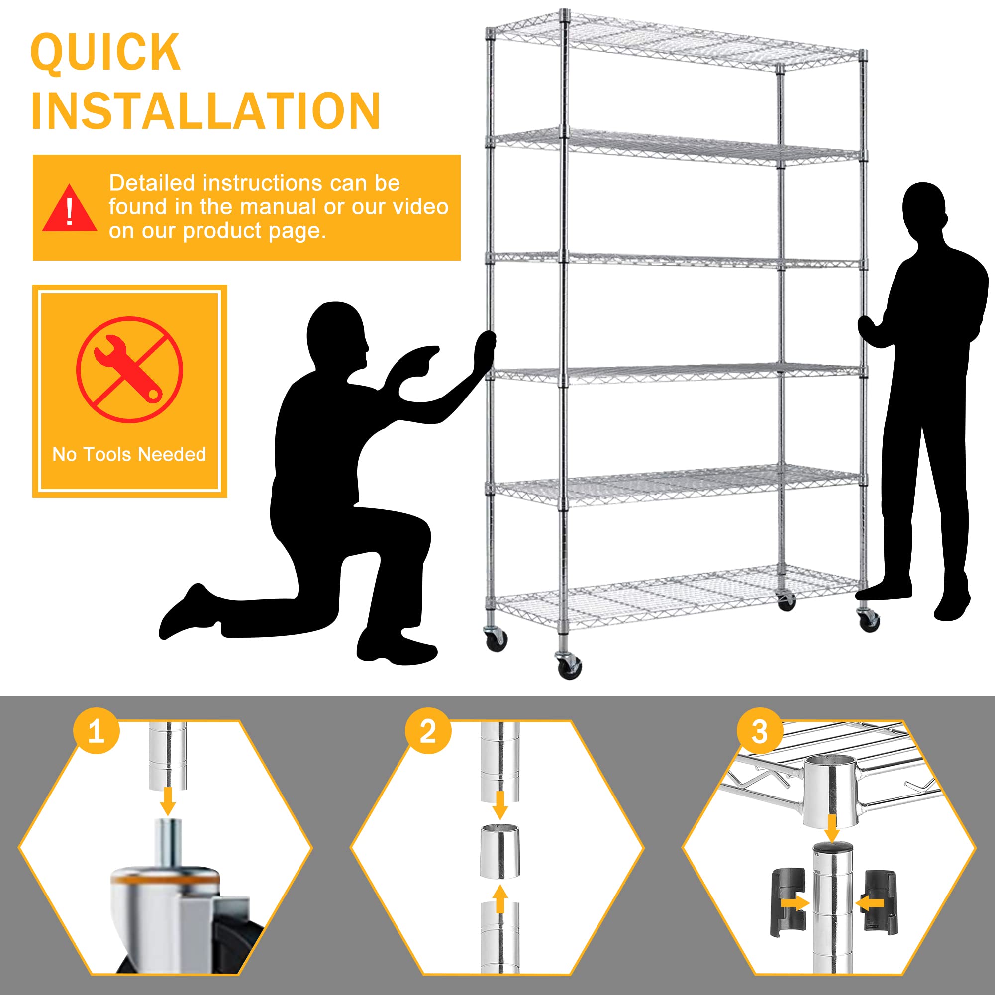 6-Tier Heavy Duty Metal Shelving Unit - 2100LBS Capacity NSF-Certified Commercial Storage Rack with Wheels, Adjustable Height for Kitchen, Garage, Pantry & Warehouse Organization | Rolling Utility Shelves for Home & Business Use