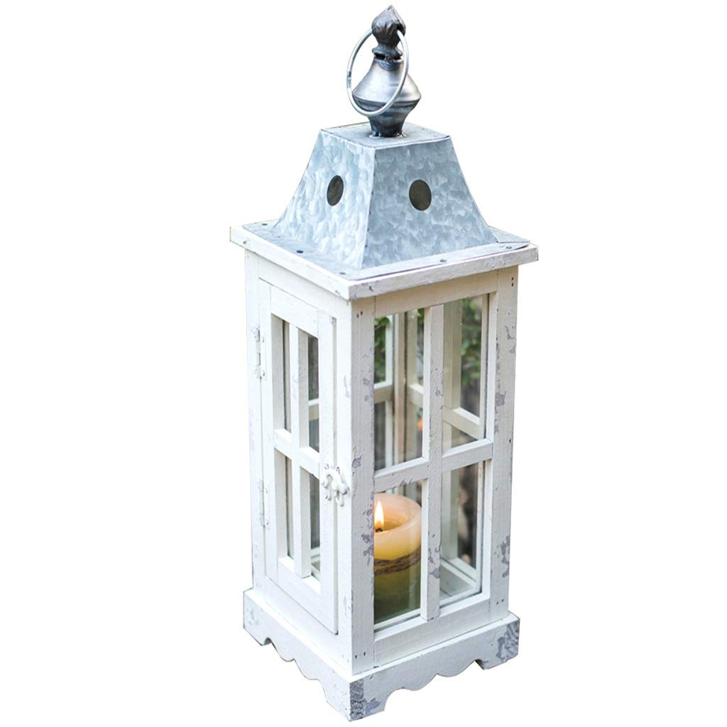 Vintage Solid Wood Candlelabra with Wrought Iron Base - Large Glass Hurricane Lantern for Christmas Decor, Wedding Centerpiece & Villa Lighting - Modern Rustic Candle Holder for Home, Hotel and Event Decorations