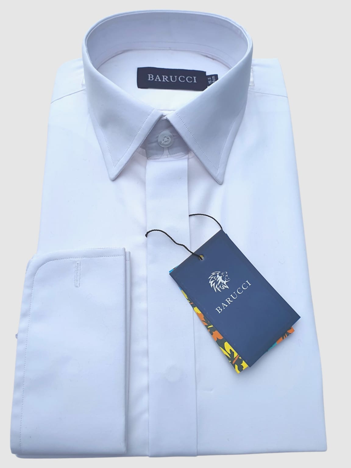 Barucci Men's White Double Cuff Slim Fit Formal Dress Shirt for Business, Office & Wedding Occasions