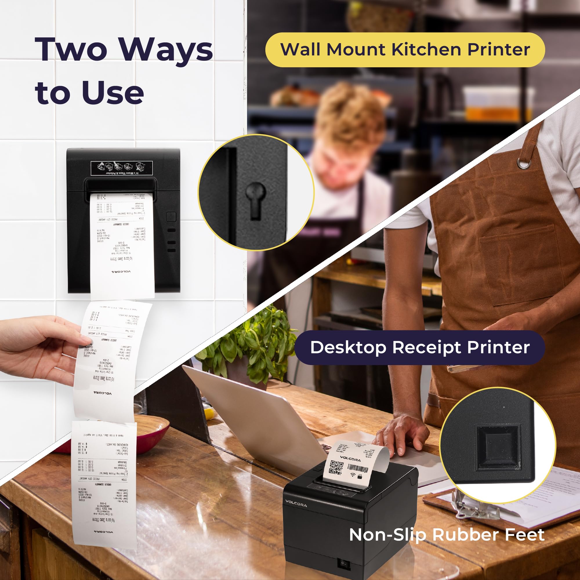Volcora 80mm Thermal POS Printer with Auto Cutter - USB/Ethernet Interface for Windows, MAC & Linux - ESC/POS Command Support - High-Speed Kitchen & Retail Receipt Printer - Wall Mountable (Black) - Perfect for Restaurants, Retail Stores & Small Businesses