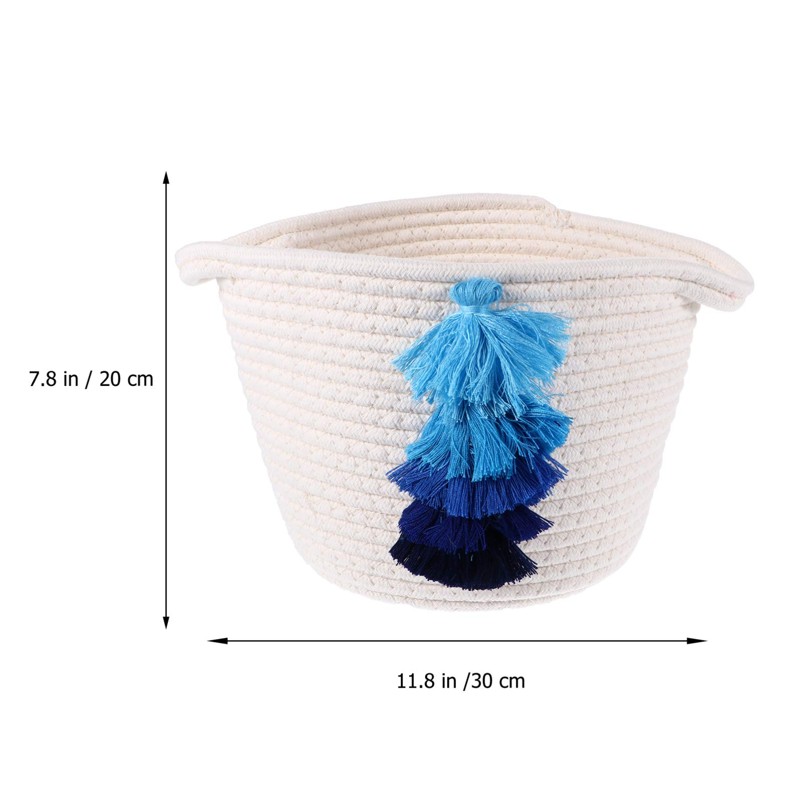 Hemoton Hand Woven Cotton Storage Basket - Decorative White Mini Basket with Tassel for Shelves, Baby Toys, Towels & Cosmetics Organization | Perfect for Nursery, Bathroom & Home Decor
