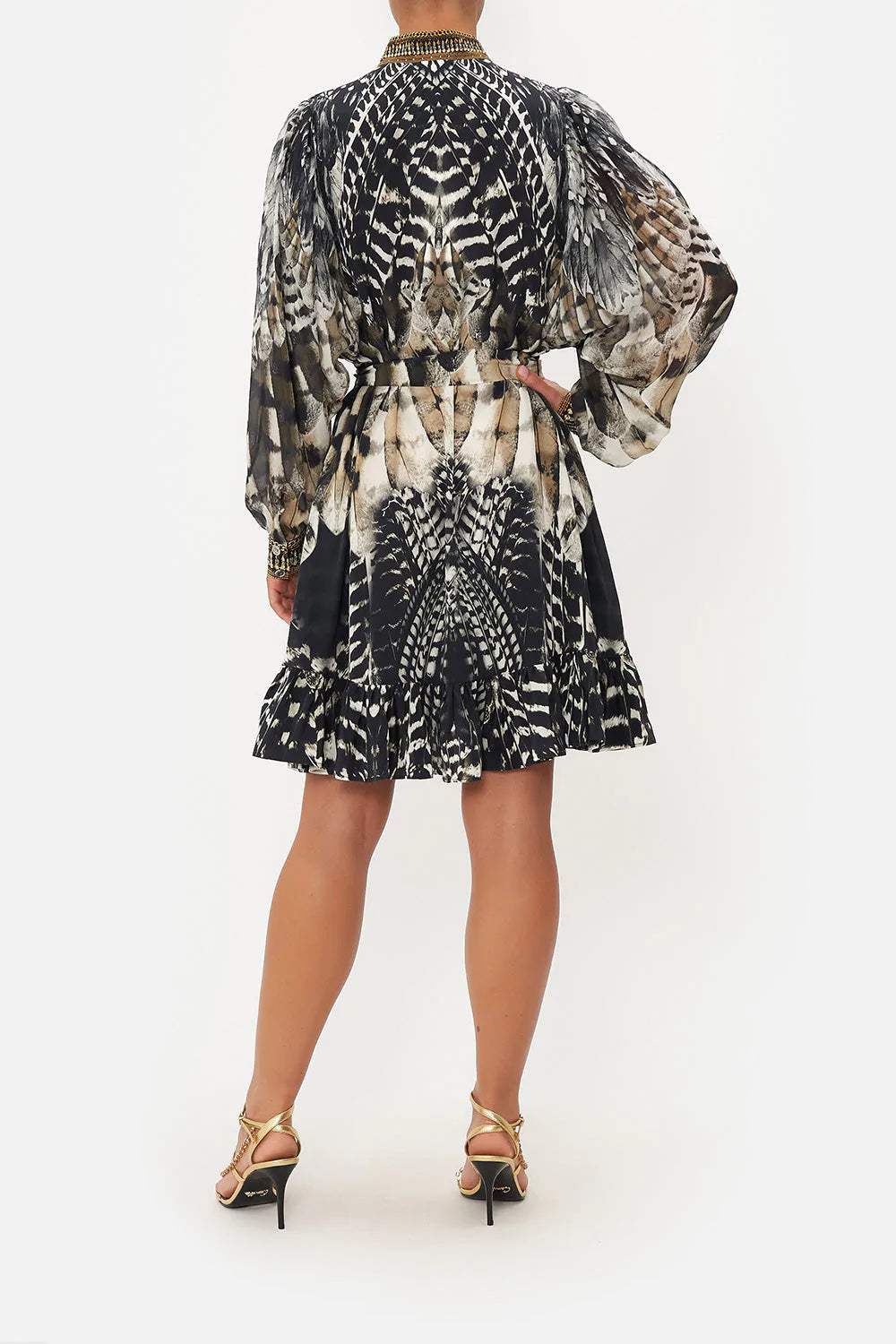 Drop Sleeve Shirt Dress for Women - Night Owl Print Casual Wear for Work, Date Night & Weekend Outings