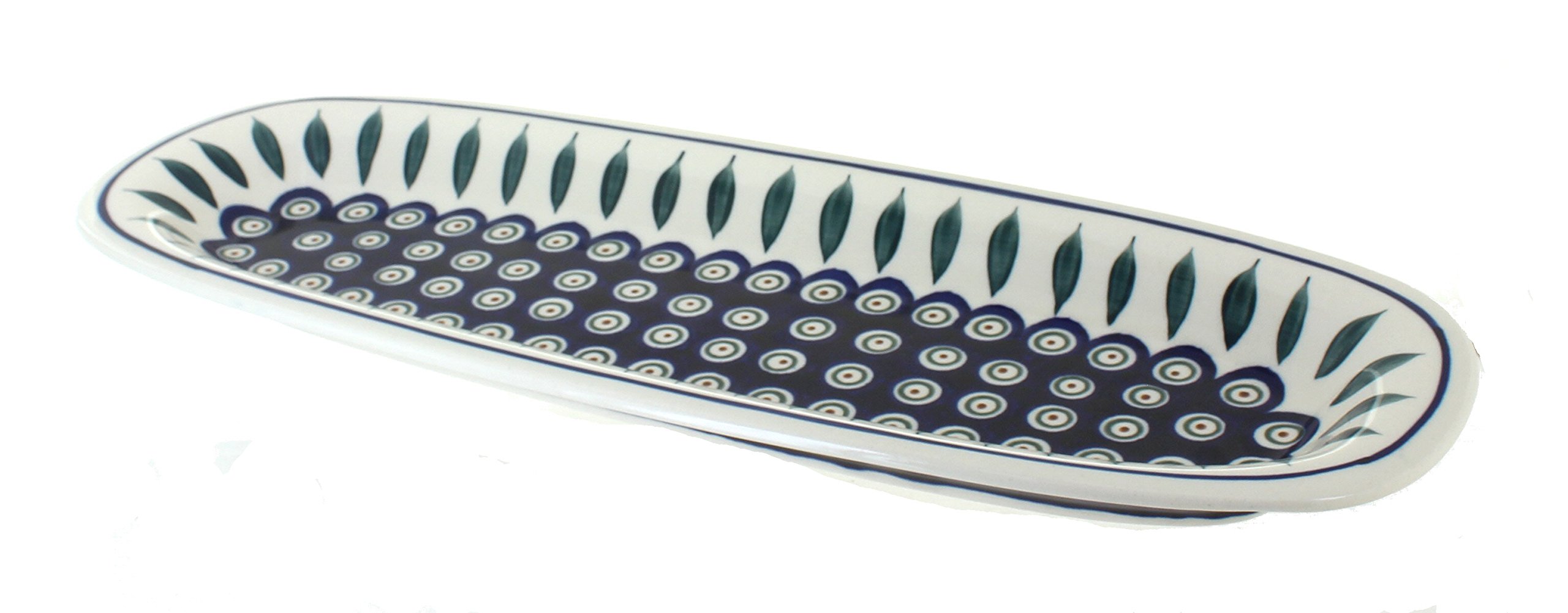 Handmade Blue Rose Polish Pottery Peacock Large Bread Platter - Elegant Serving Tray for Dinner Parties, Weddings & Holiday Gatherings