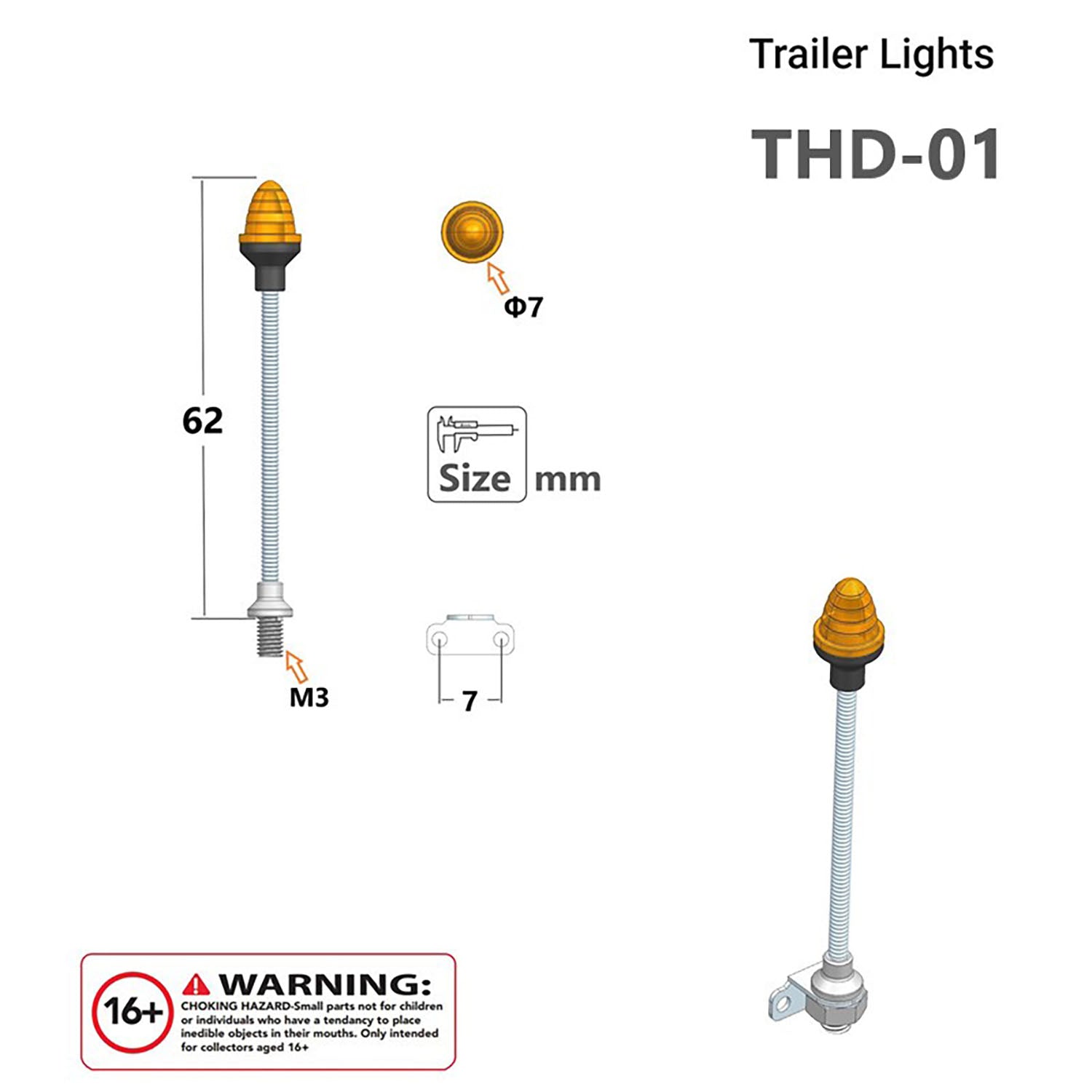 LED Plastic Marker Light Pair - 2.2V 3V Side Warning Lamp for TAMIYA 1/14 RC Tractor Truck Model, Bulldozer & Dumper Car Parts - Perfect for DIY RC Vehicle Lighting Upgrades & Nighttime Visibility Enhancement