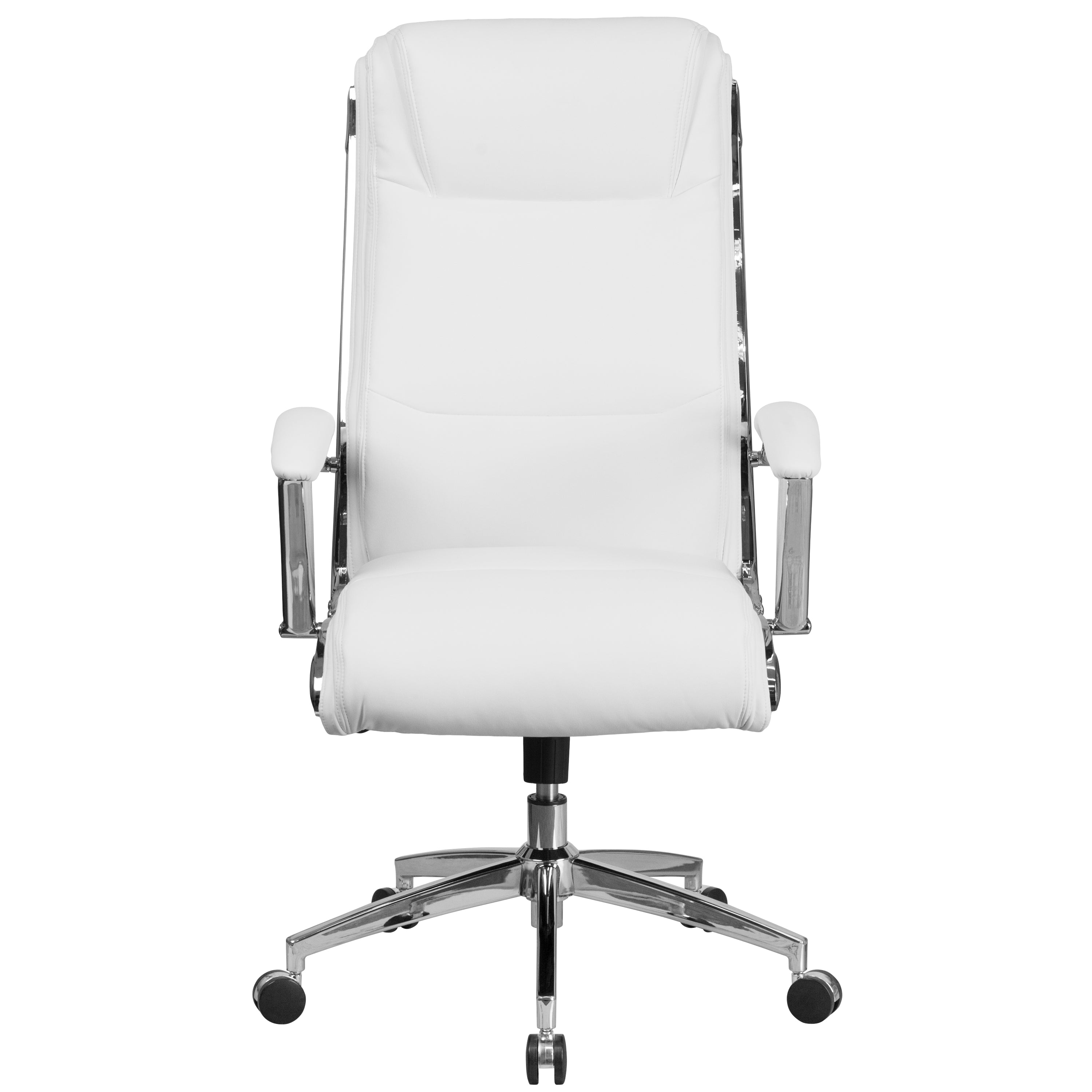 Premium Rebecca High Back Executive Office Chair - White LeatherSoft Upholstery, Chrome Base & Arms - Ergonomic Swivel Desk Chair for Home Office, Conference Rooms & Professional Workspaces
