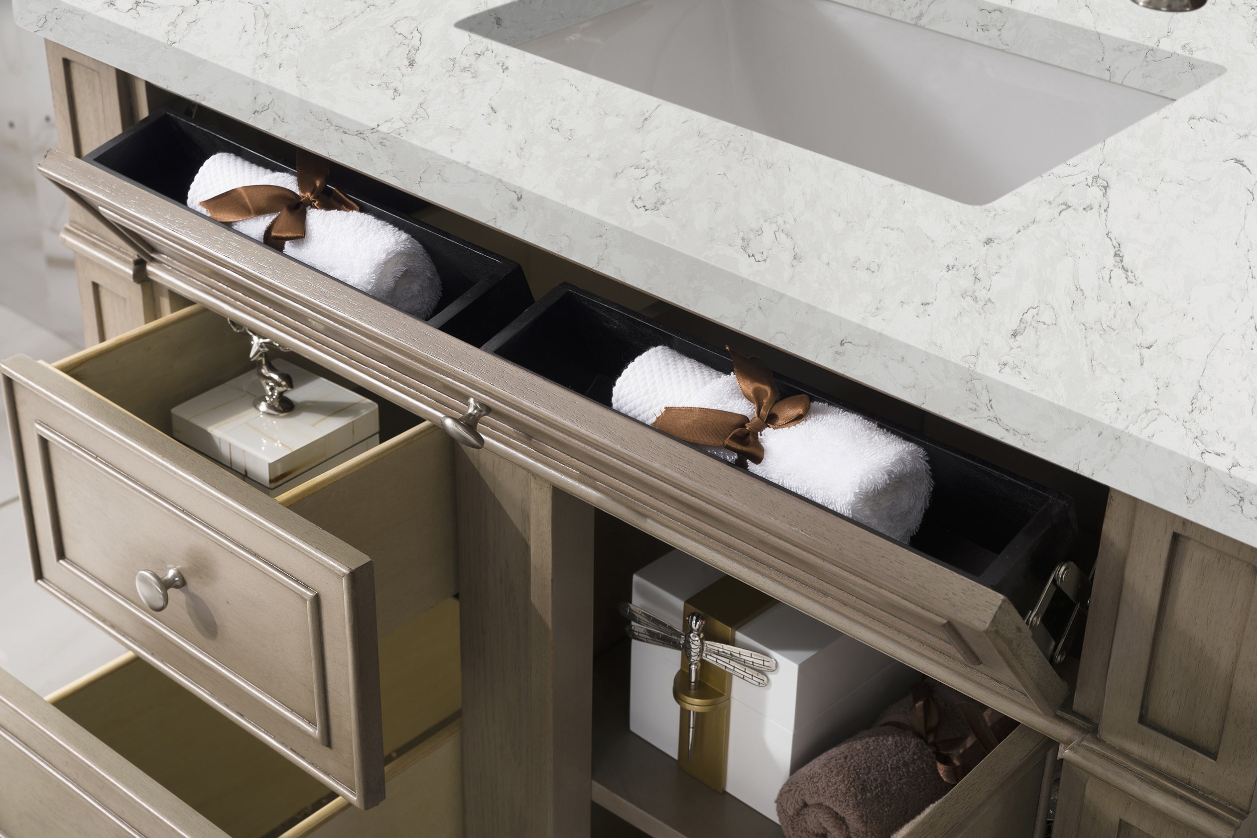 Bristol 36 Inch Single Bathroom Vanity Set with Whitewashed Walnut Finish & 3CM Eternal Jasmine Pearl Quartz Countertop - Perfect for Modern Farmhouse, Coastal, or Transitional Style Bathrooms