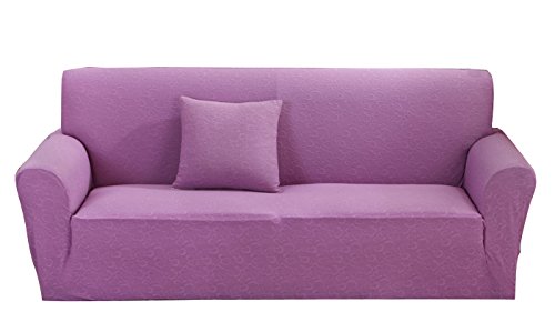 Baroque Style Stretch Sofa Slipcover - Ice Grey & Purple Elastic Fabric Couch Cover for 2 Seater (57
