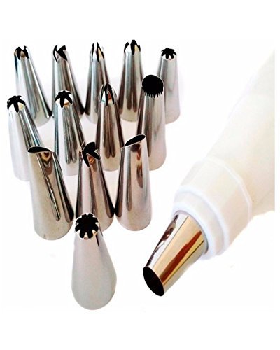 12-Piece Cake Decorating Kit with Stainless Steel Nozzles - Professional Baking Tools for Cupcakes, Cookies & Wedding Cakes (Silver)