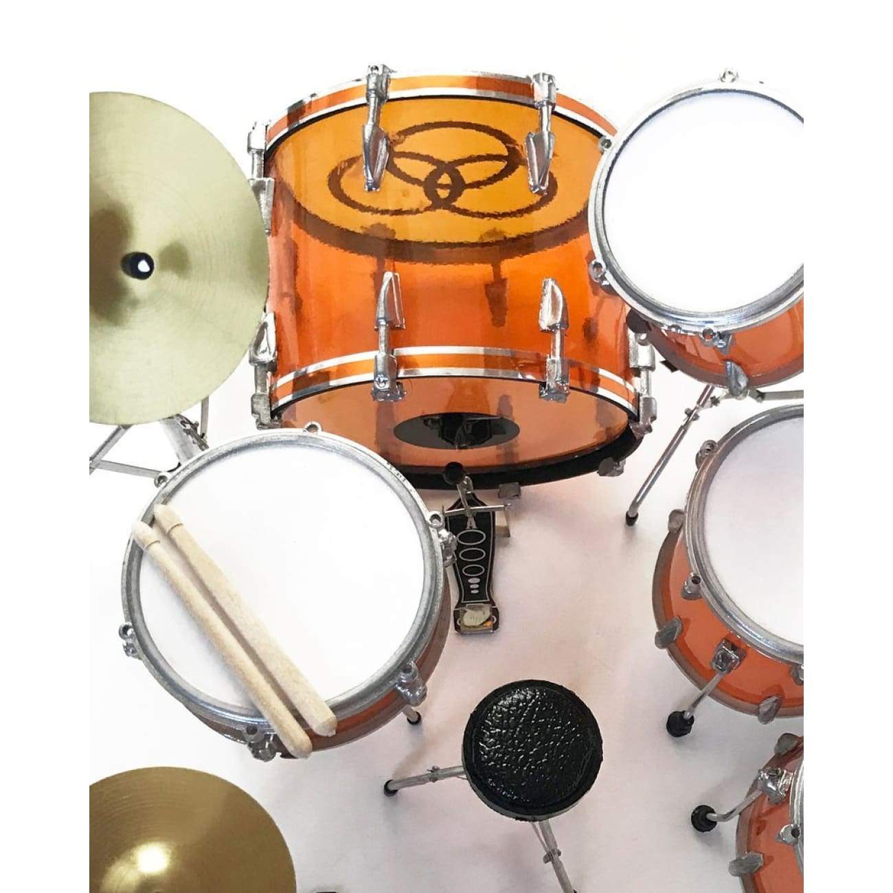 Led Zeppelin Tribute Amber Vistalite Mini Drum Kit - Compact Acrylic Drum Set for Home Practice, Studio Recording & Live Performances