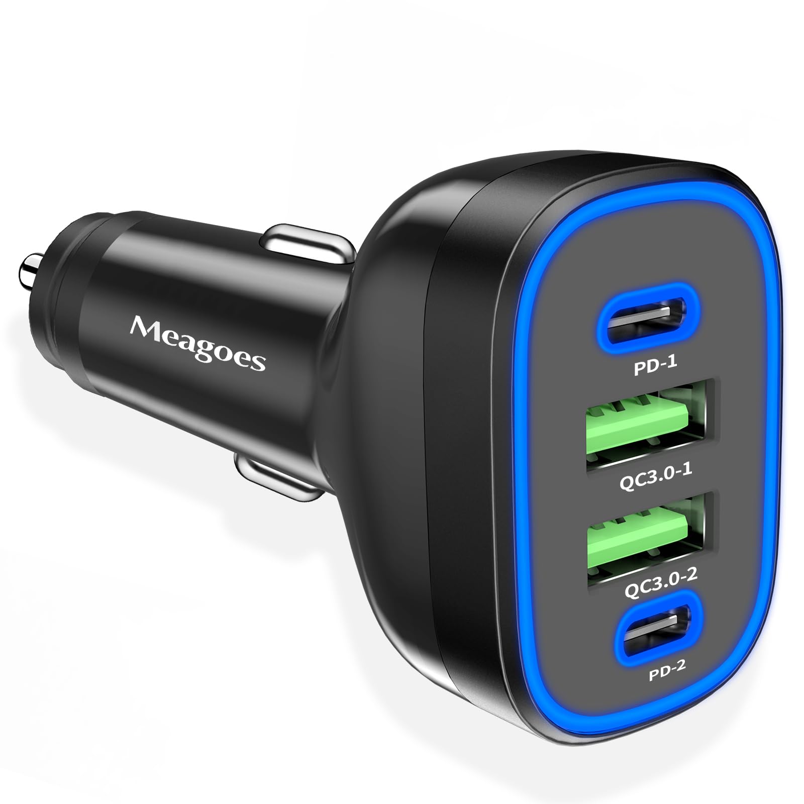 72W USB C Car Charger - 4 Port Fast Charging for iPhone 15 Pro/Max/14/13/12/11, iPad Air & Samsung Galaxy S24/S23/S22 - Super Fast Auto Charger with Type C Cigarette Lighter - Perfect for Road Trips & Multi-Device Charging