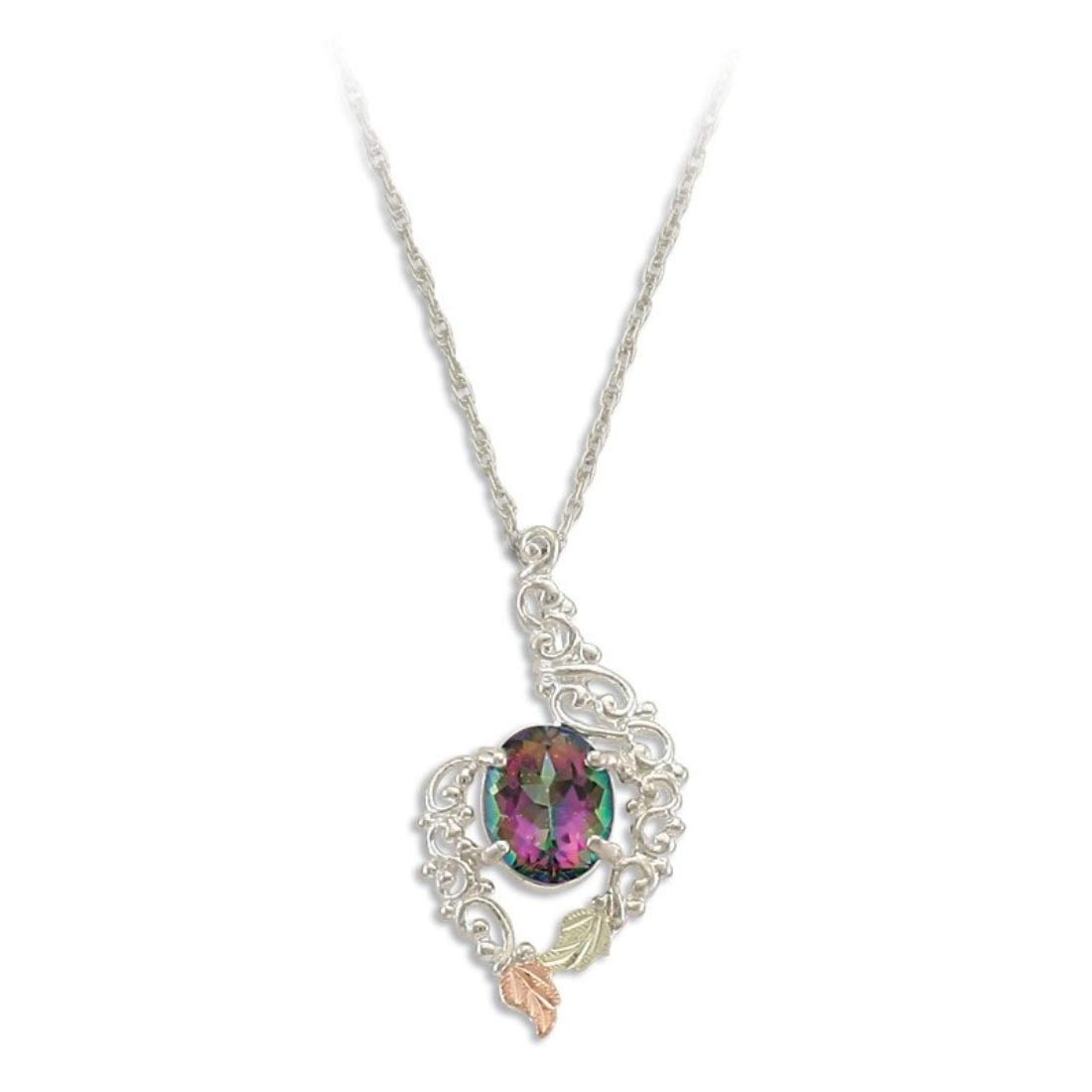 Mystic Fire Topaz Sterling Silver Pendant Necklace with 12k Rose & Green Black Hills Gold – Elegant Jewelry for Women, Perfect for Gifts, Parties & Special Occasions