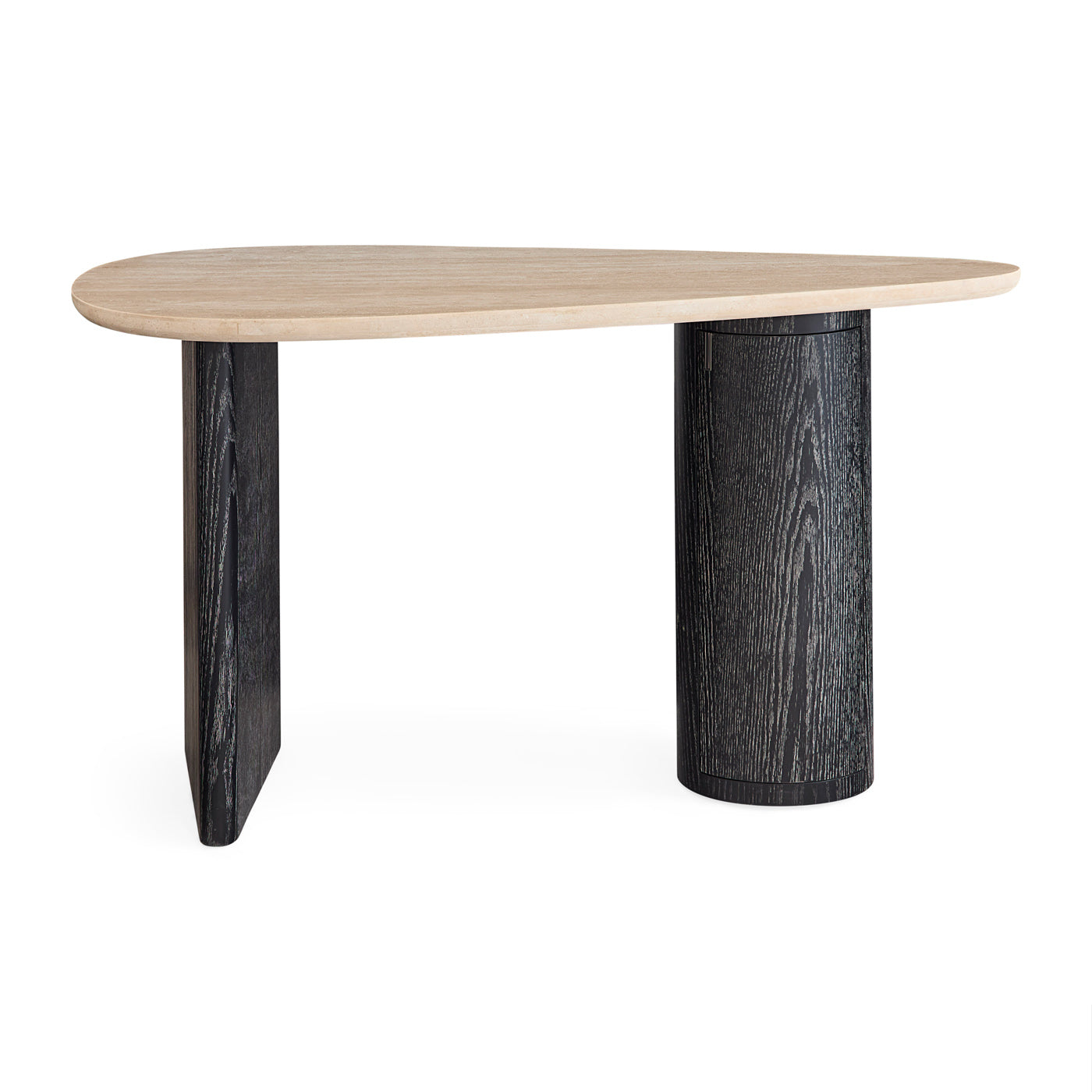 Modern Oeuf Travertine Desk - Natural Stone Writing Table with Wooden Legs for Home Office, Study & Workspace - Perfect for Remote Work, Online Classes & Creative Projects