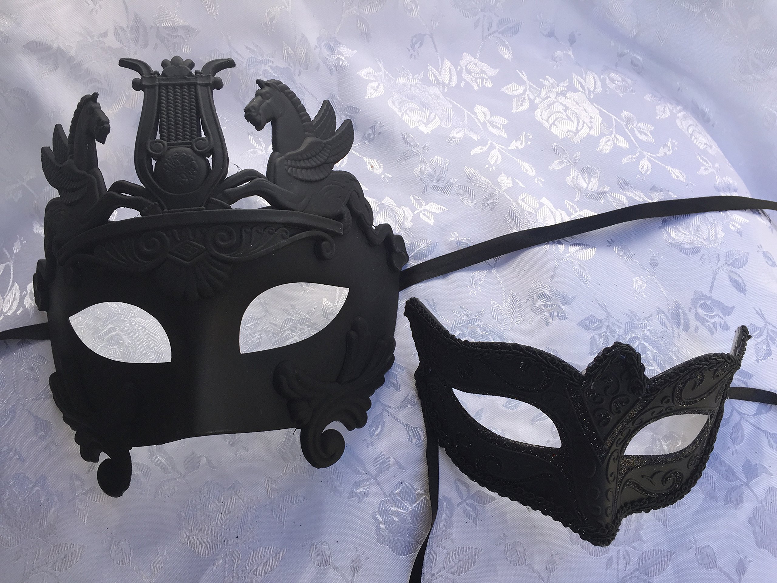 Black Mythological Hercules & Elegant Women's Couple Masquerade Masks - His & Her Matching Masks for Prom, Ball, Party & Halloween Costume