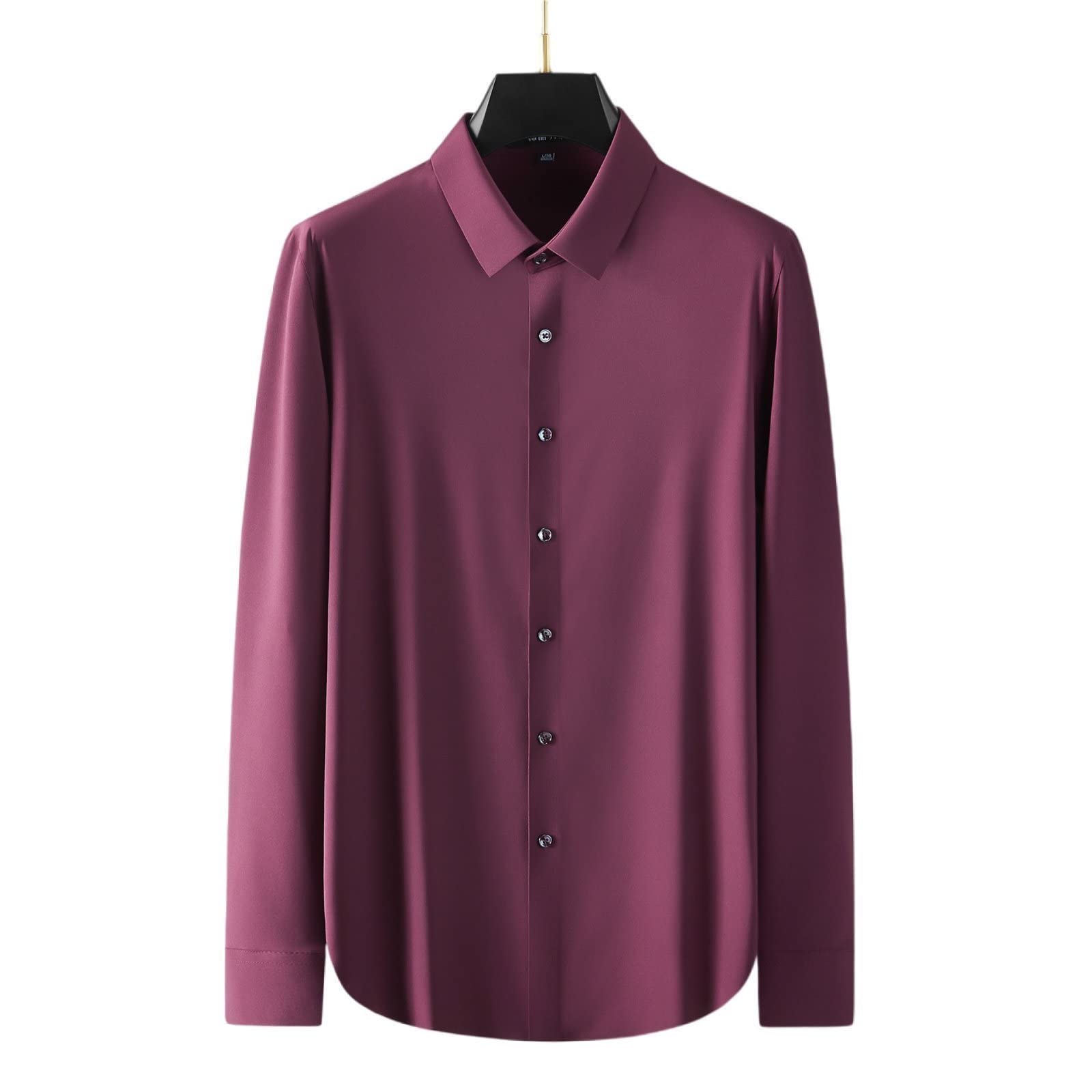 Premium Four Seasons Men's Dress Shirts - Solid Color Wrinkle-Free Ice Silk Long Sleeve Shirt for Business Casual & Office Wear | Breathable, Stretchable & Comfortable Formal Attire for All-Day Wear