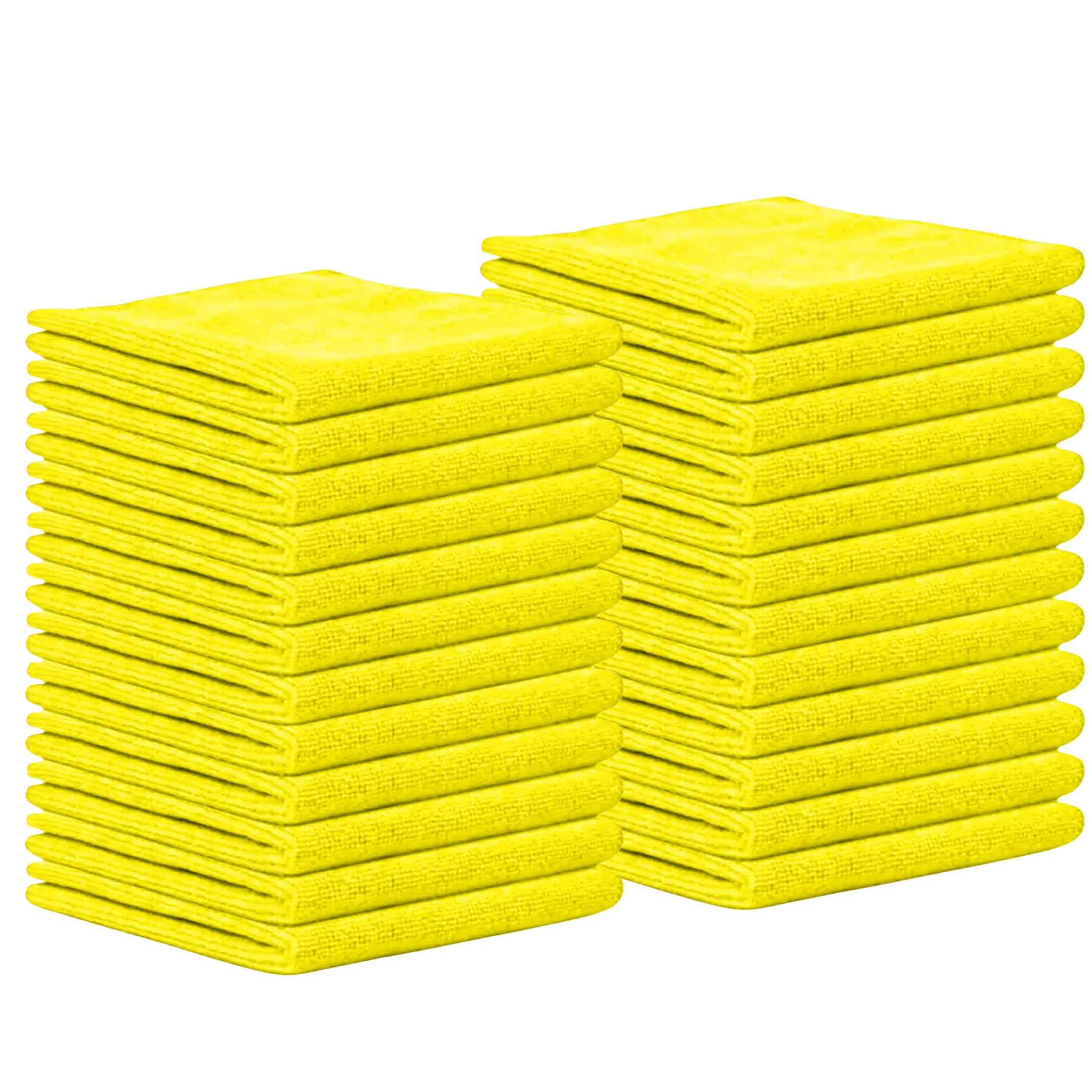 Premium Microfiber Cleaning Cloths - 24 Pack Yellow (300gsm) - Super Absorbent Kitchen Towels, Household Cleaning & Car Detailing - Streak-Free for Glass, Dishes & Electronics