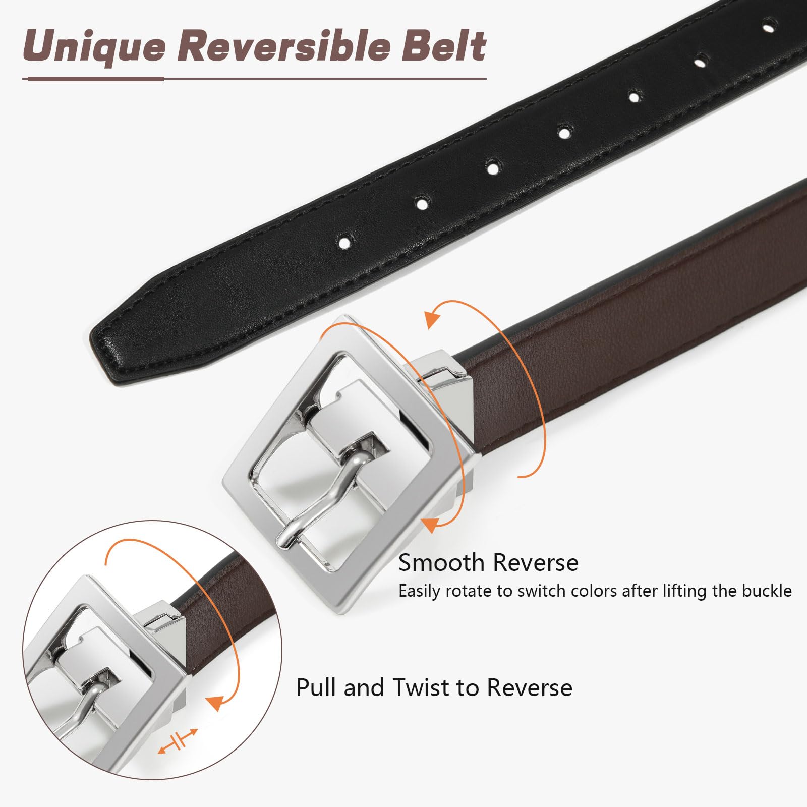AWAYTR Reversible Kids Belts for Boys - Adjustable Leather Belt for School Uniform & Jeans | Brown & Black | Durable & Comfortable for Daily Wear & Playtime