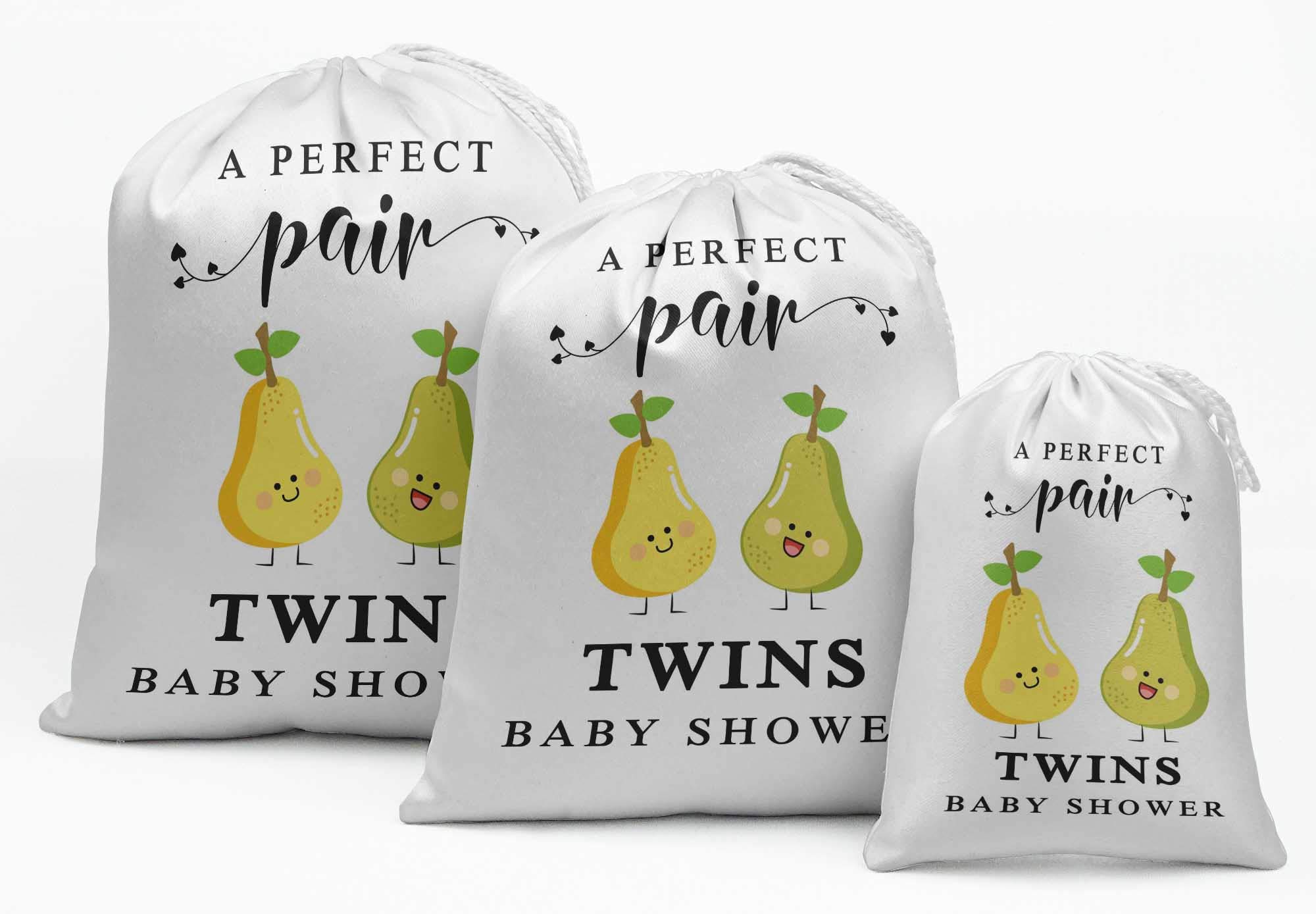 White Twins Baby Shower Party Supplies - 15pcs Gift Pouches & Favor Candy Bags for Gender Reveal, Newborn Celebration & Birthday Party Decorations