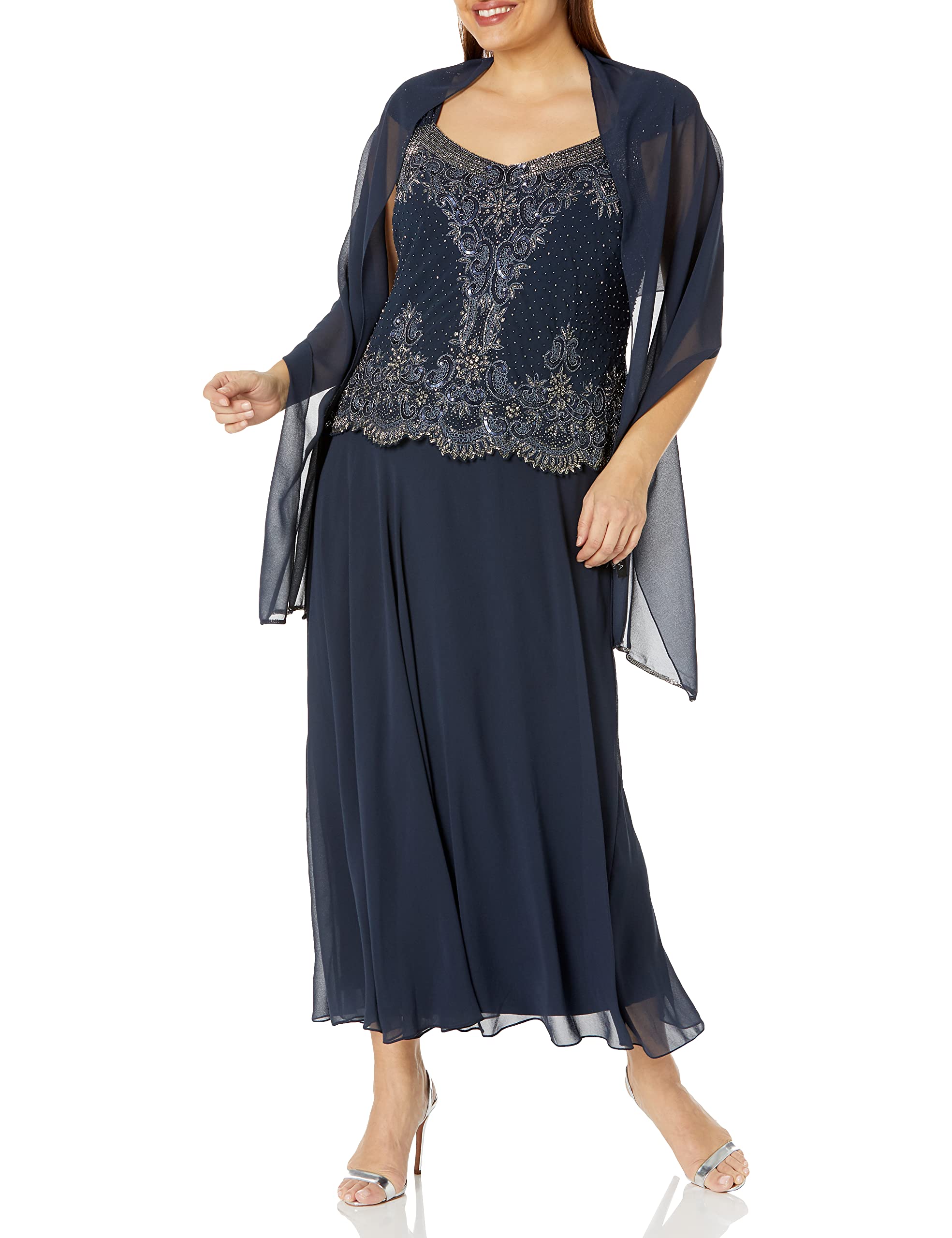 J Kara Women's Plus Size Beaded Cap Sleeve Dress - Elegant Party & Wedding Guest Dress for Curvy Women | Perfect for Cocktail Parties, Formal Events & Special Occasions