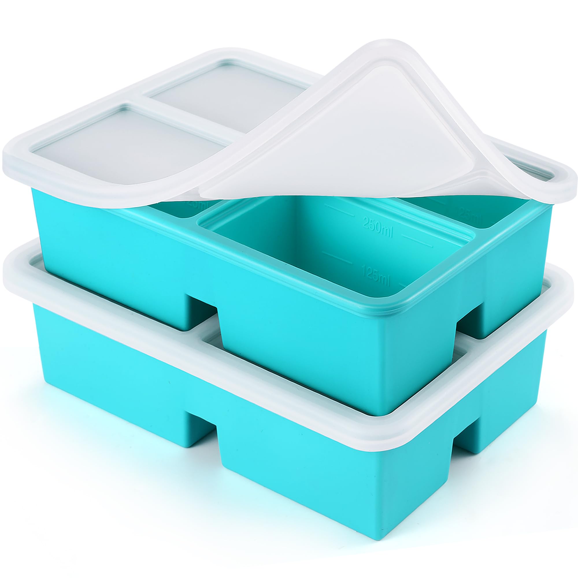 Silicone Freezer Trays with Lid - 1 Cup BPA-Free Soup Freezer Molds for Soup, Sauce, Broth & Leftovers - Reusable Silicone Ice Cube Trays (2 Pack) - Perfect for Meal Prep, Baby Food Storage & Kitchen Organization