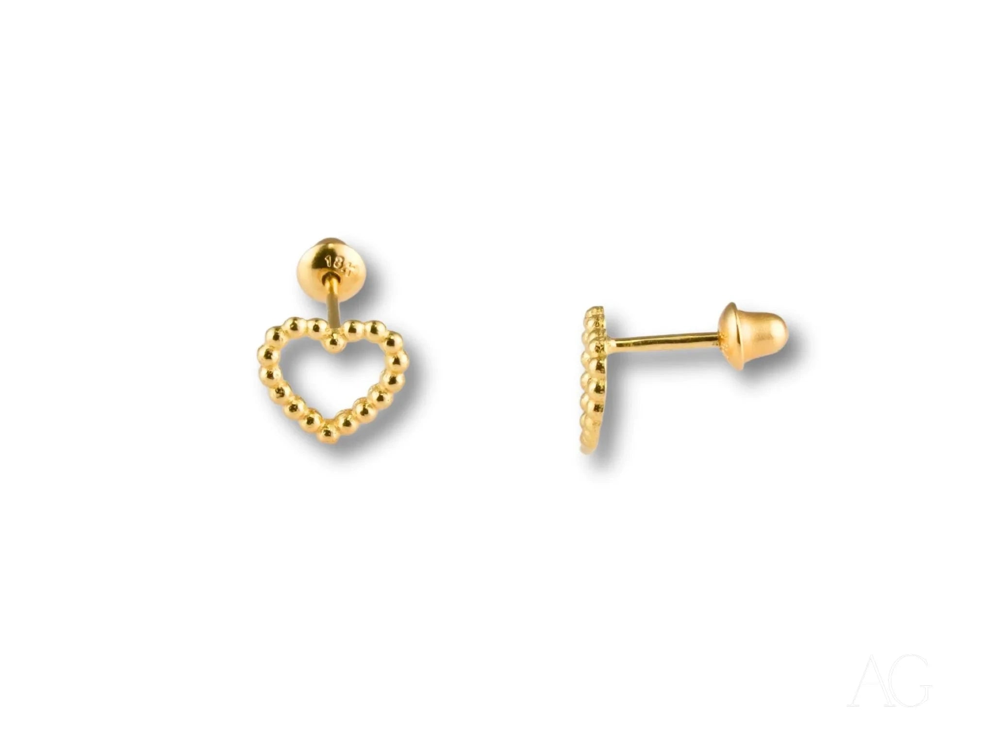18k Gold Heart Earrings with Golden Beads - Elegant Dainty Jewelry for Women - Perfect for Valentine's Day, Anniversary Gifts & Everyday Wear