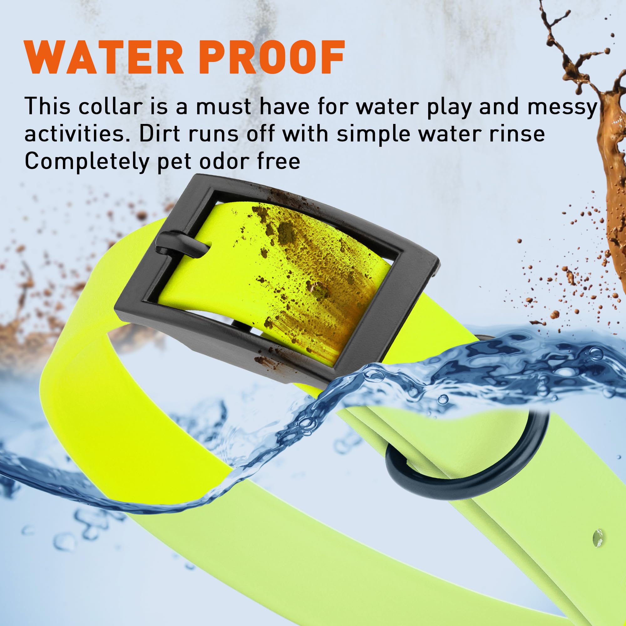 Waterproof Biothane Dog Collar - Durable Coated Nylon Webbing with Black Hardware | Odor-Proof, Easy to Clean | Fits Small, Medium & Large Dogs | Safety Yellow | Perfect for Outdoor Adventures, Swimming & Daily Walks