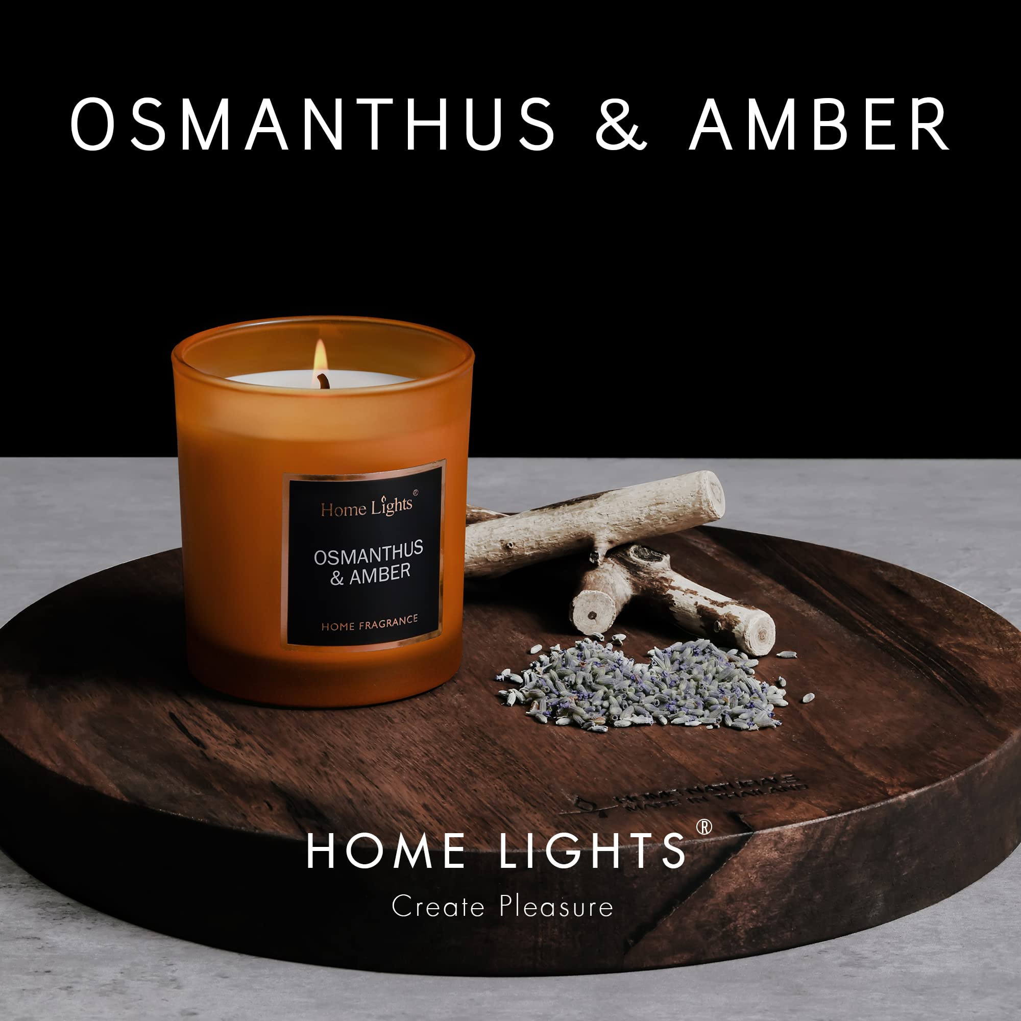 HomeLights Luxury Scented Soy Wax Candle - Osmanthus & Amber Fragrance, Home Decor Gift for Relaxation, Romantic Ambiance & Aromatherapy
