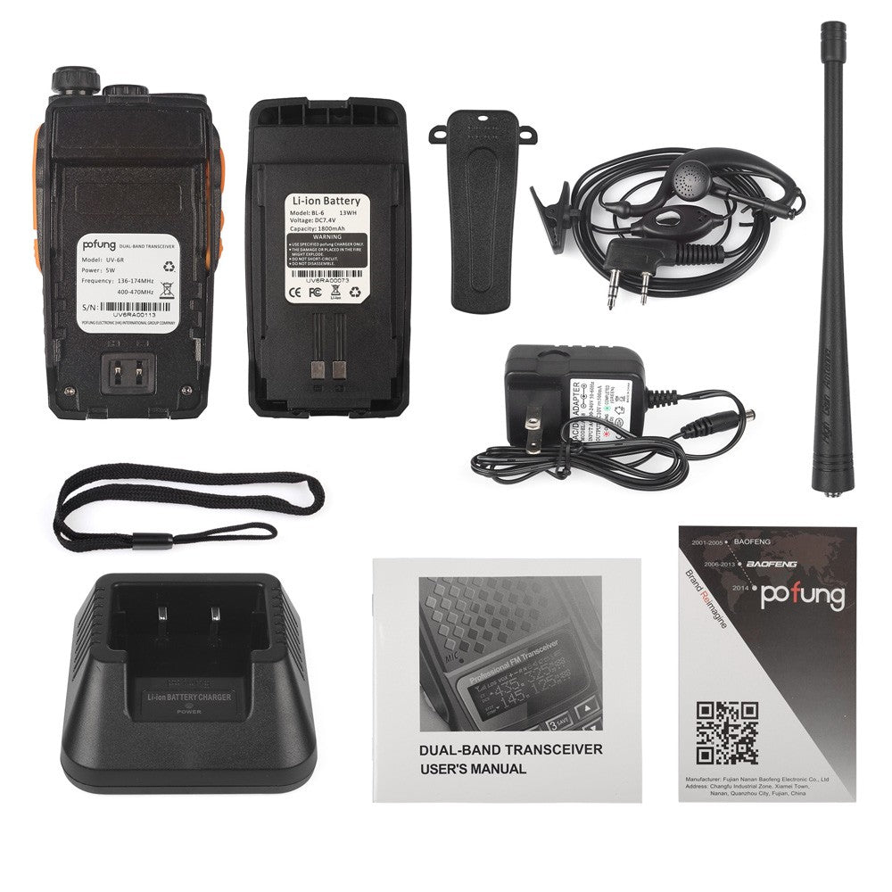 Baofeng UV-6R Dual Band Two Way Radio Walkie Talkie - 136-174MHz & 400-520MHz VHF UHF Ham Radio with Long Range, Emergency Communication for Outdoor, Hiking, Camping, and Survival