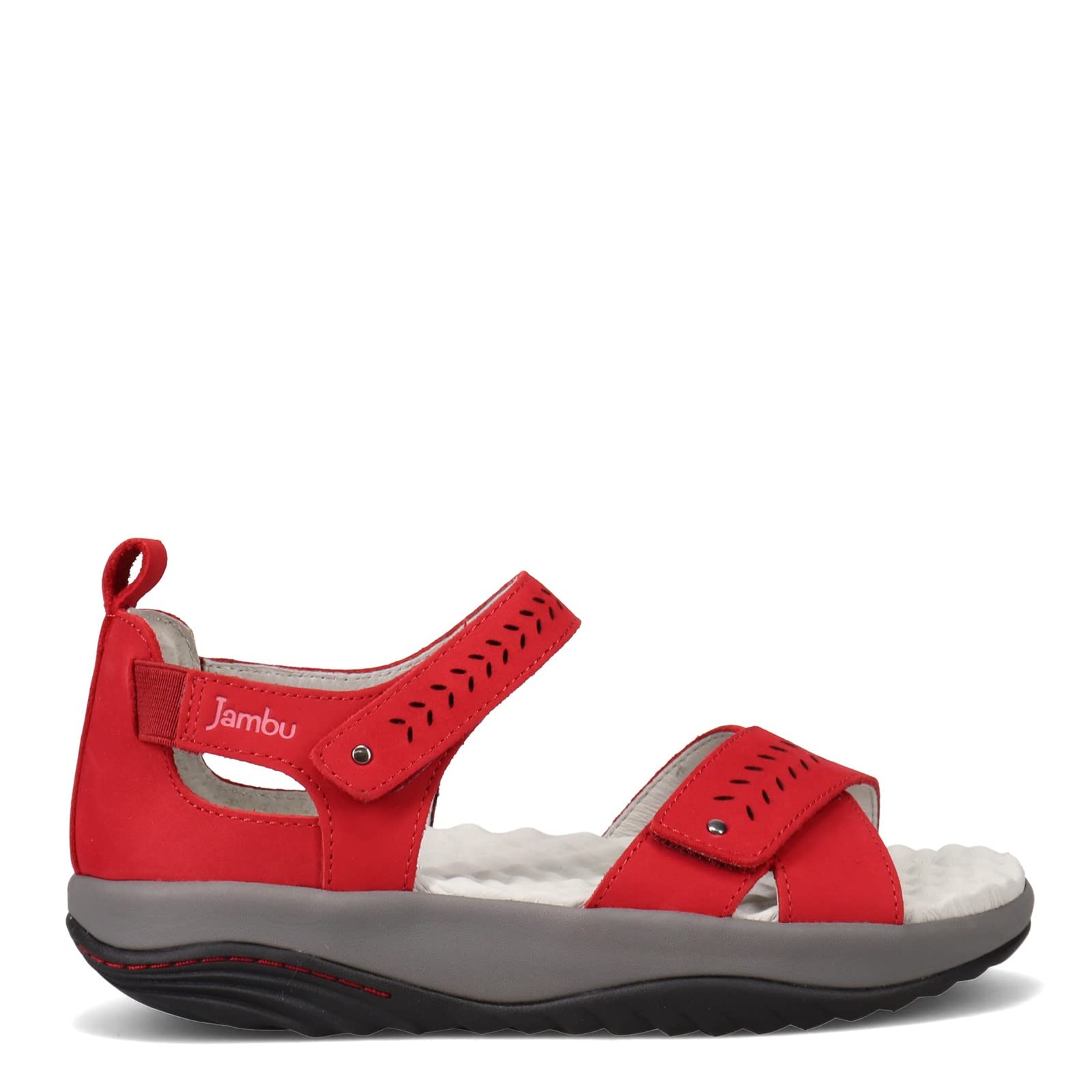 Jambu Women's Sedona Perforated Strappy Casual Sandals - Red | Comfortable Walking Shoes for Summer, Beach, Travel & Outdoor Activities