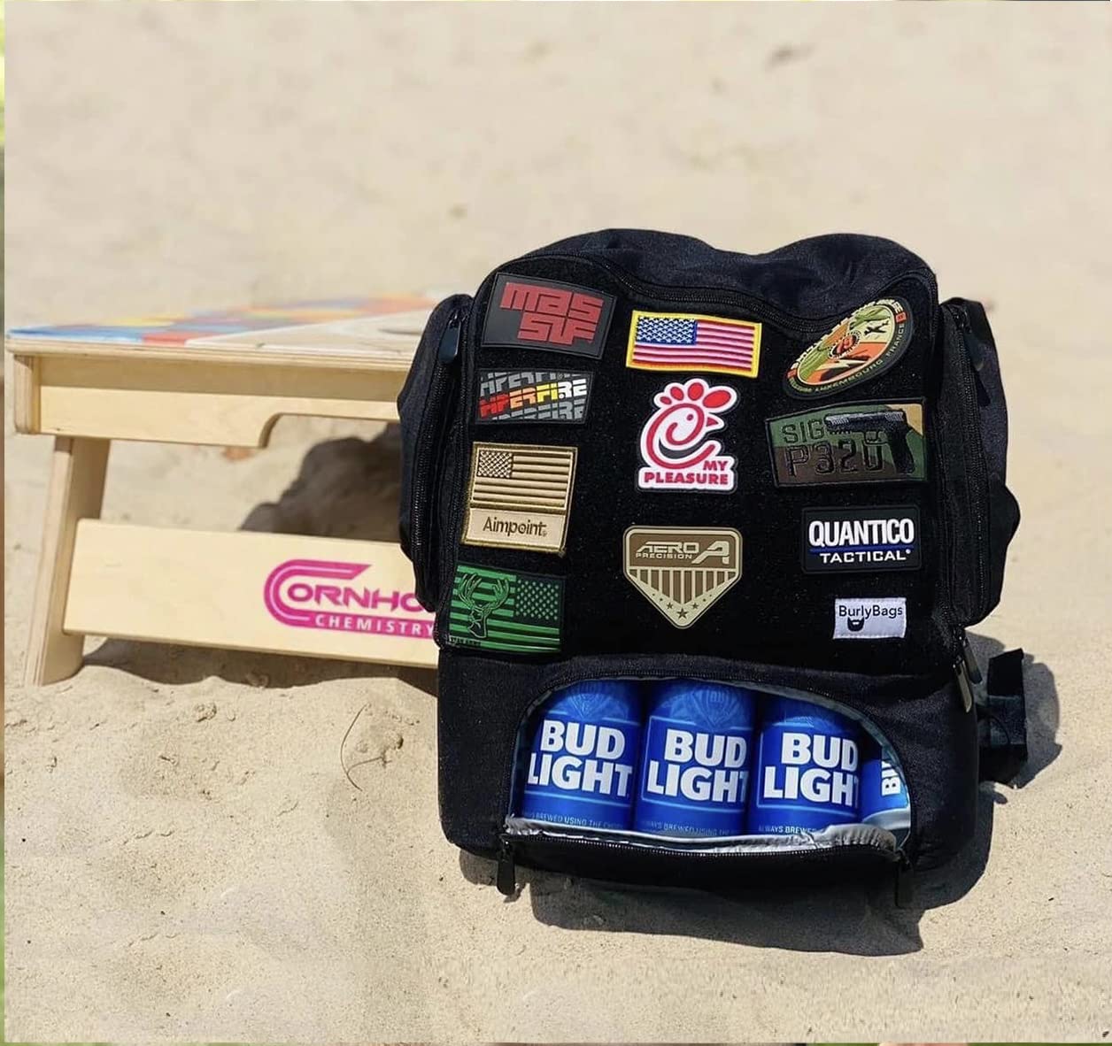 Burly Bags Premium Cornhole Backpack with Built-in Cooler & Reinforced Straps - Holds 16-24 Bags & 10 Cans (12oz) - Durable Outdoor Game Carrier for Tailgating, Beach Parties & Backyard BBQs