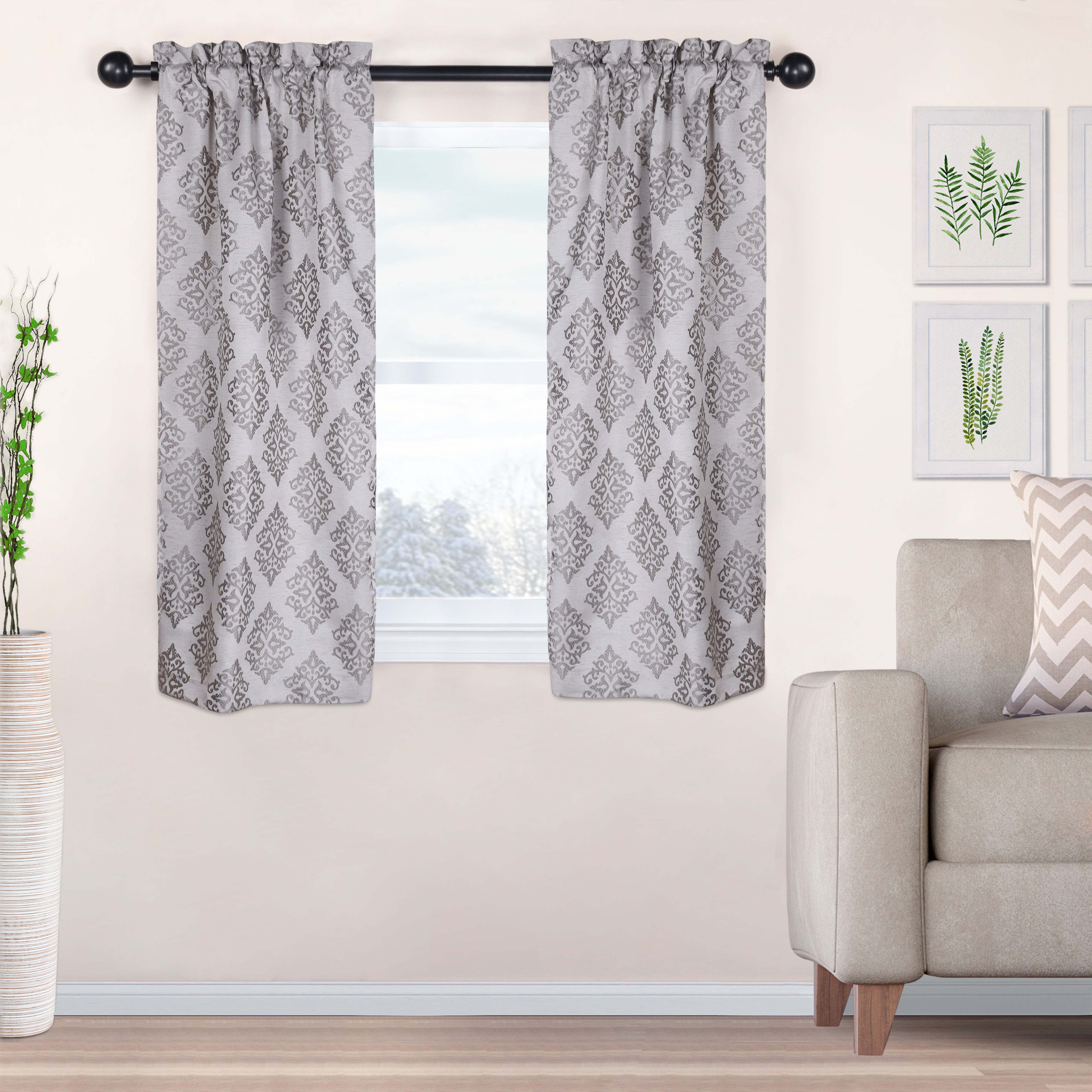 Venetian Damask Jacquard Curtain Panels - Set of 2 Luxury Window Treatments for Living Room & Bedroom Decor