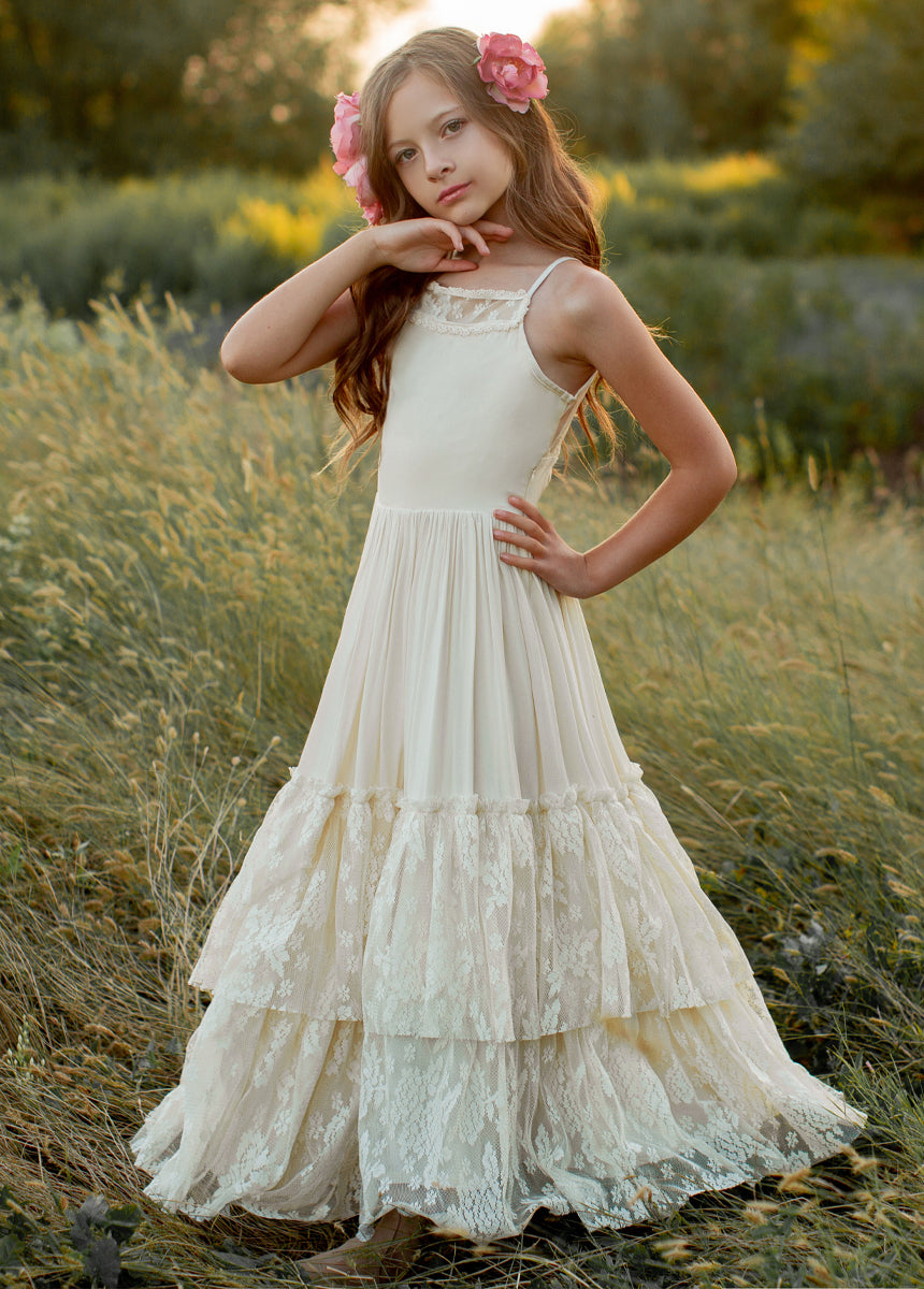 Catrin Dress in Cloud | Elegant Women's Flowy Maxi Dress for Summer, Beach, and Special Occasions